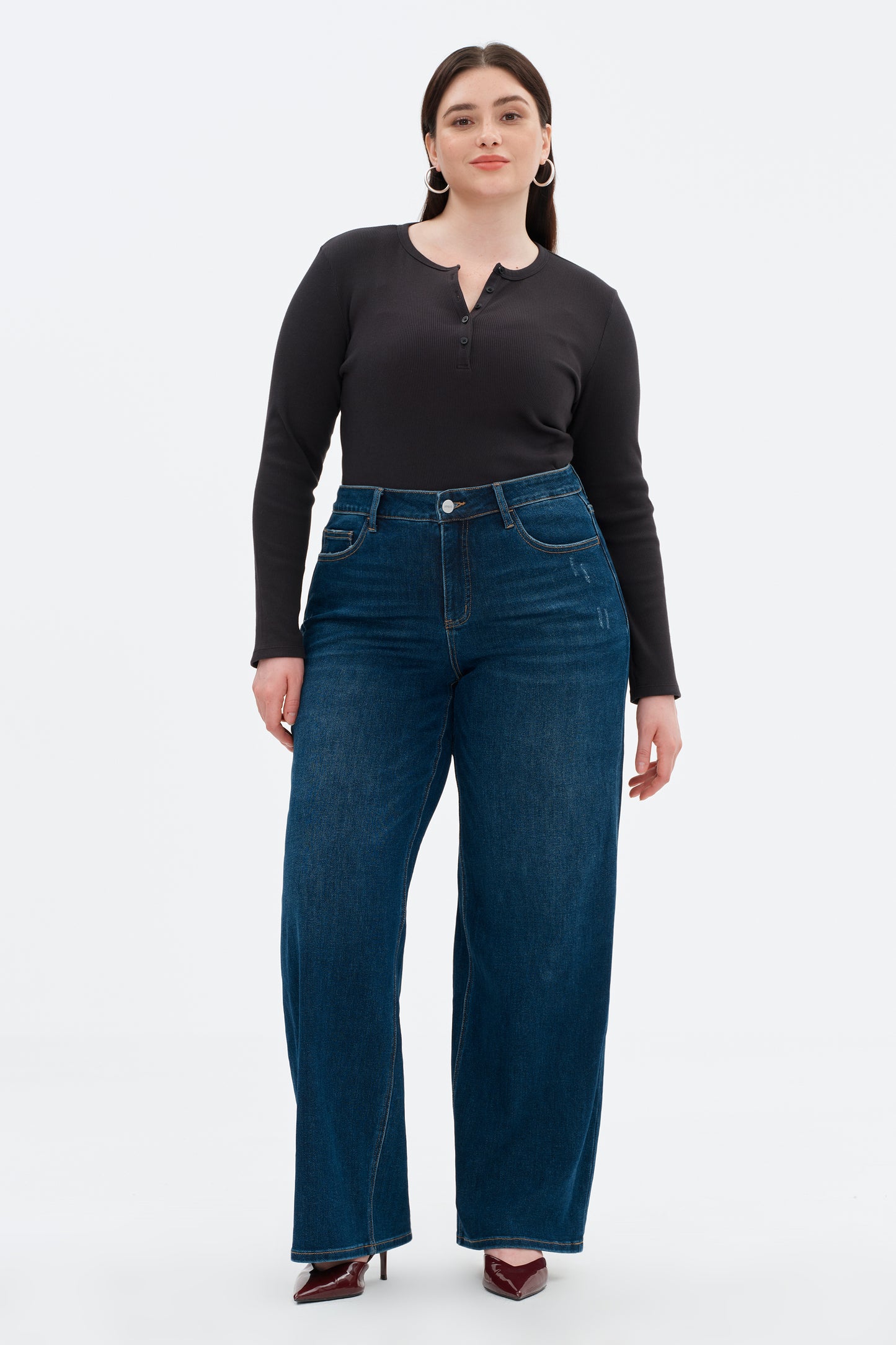 Plus Size Stretchy Mid Rise Wide Leg Denim Jeans OSW8001-P