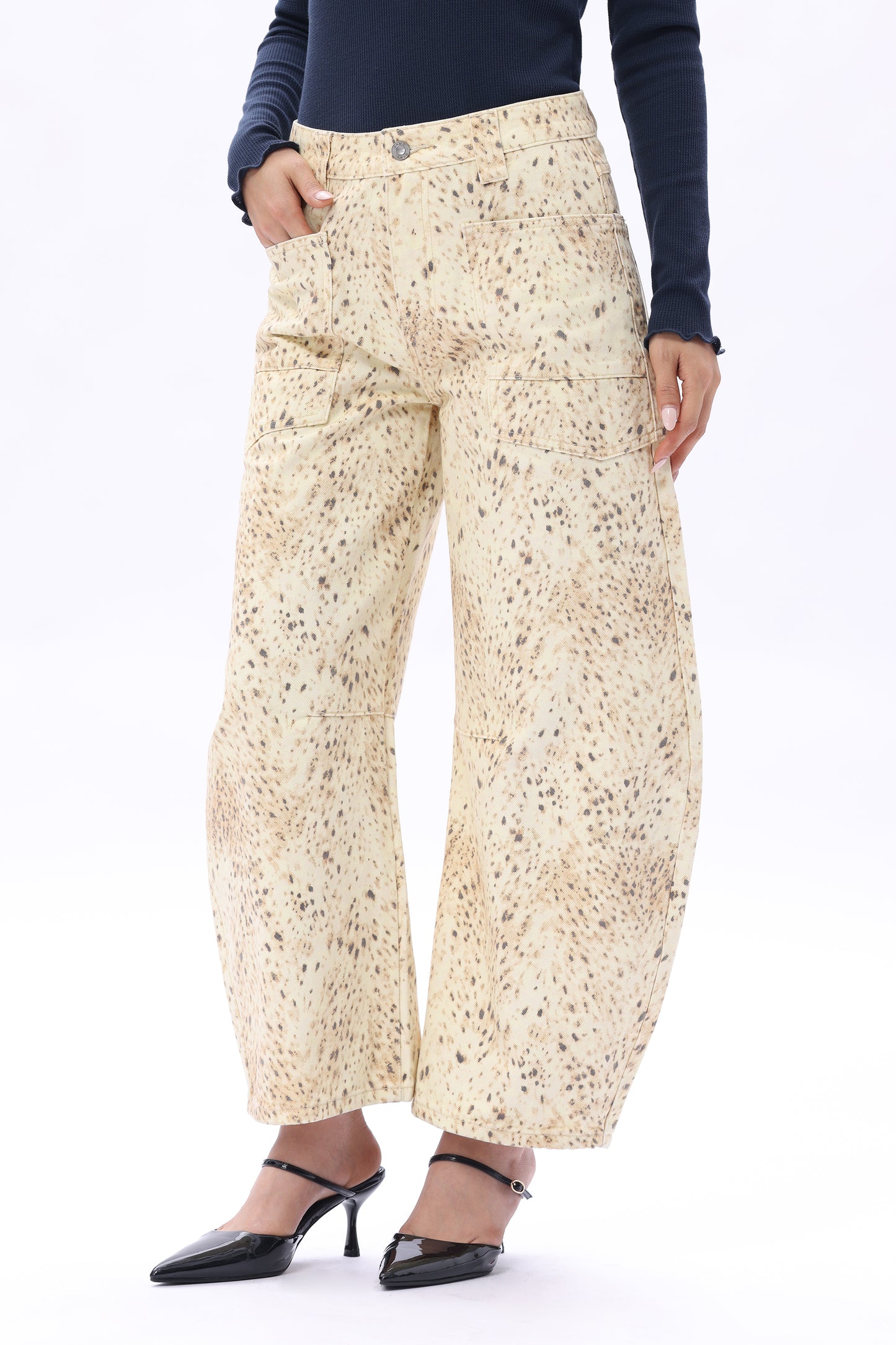 Baggy Bohemia Mid Rise Barrel Print Pants OSOX011