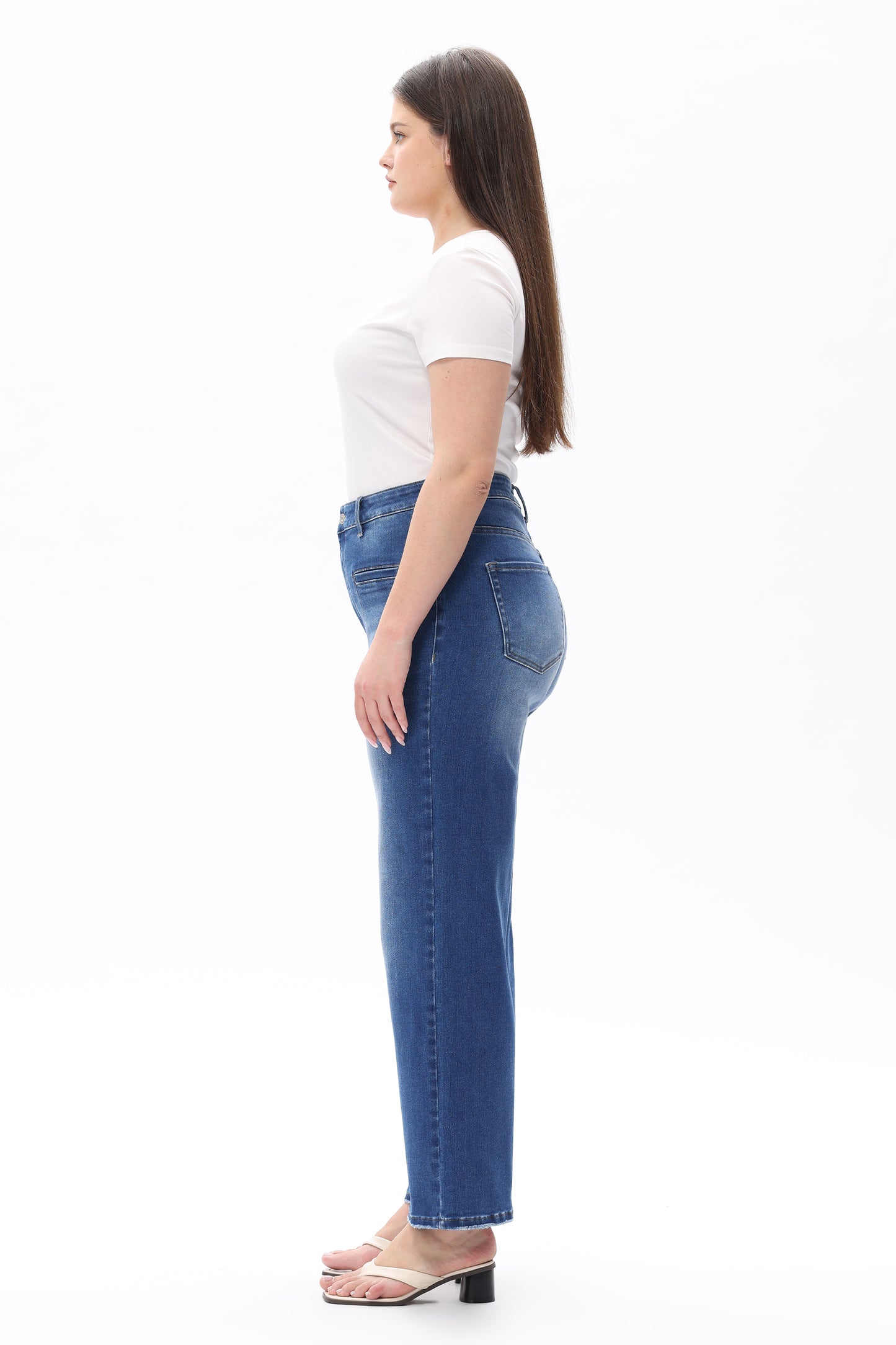 Plus Size High Rise Straight Jeans Front Patch Pockets OST5023-P