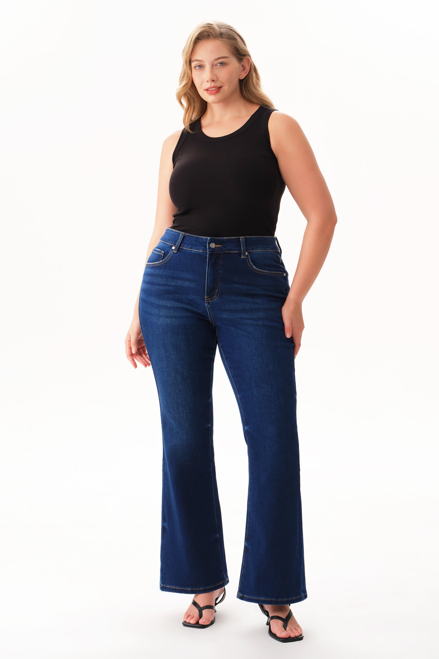 Plus Szie Flattering Mid Rise Flare Denim Jeans OSF1148EC-P