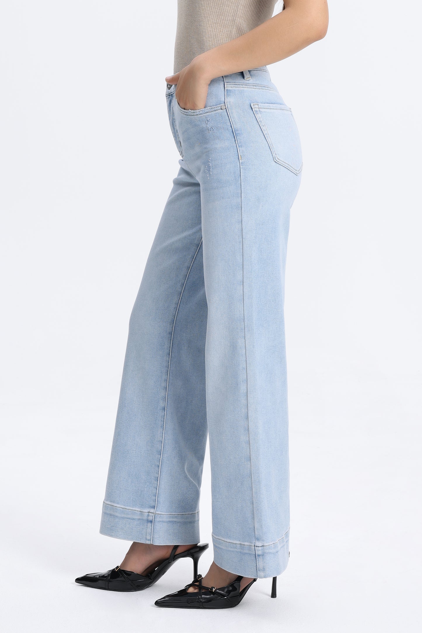 High Rise Wide Leg Denim Jeans - Regular & Petite OSW8099