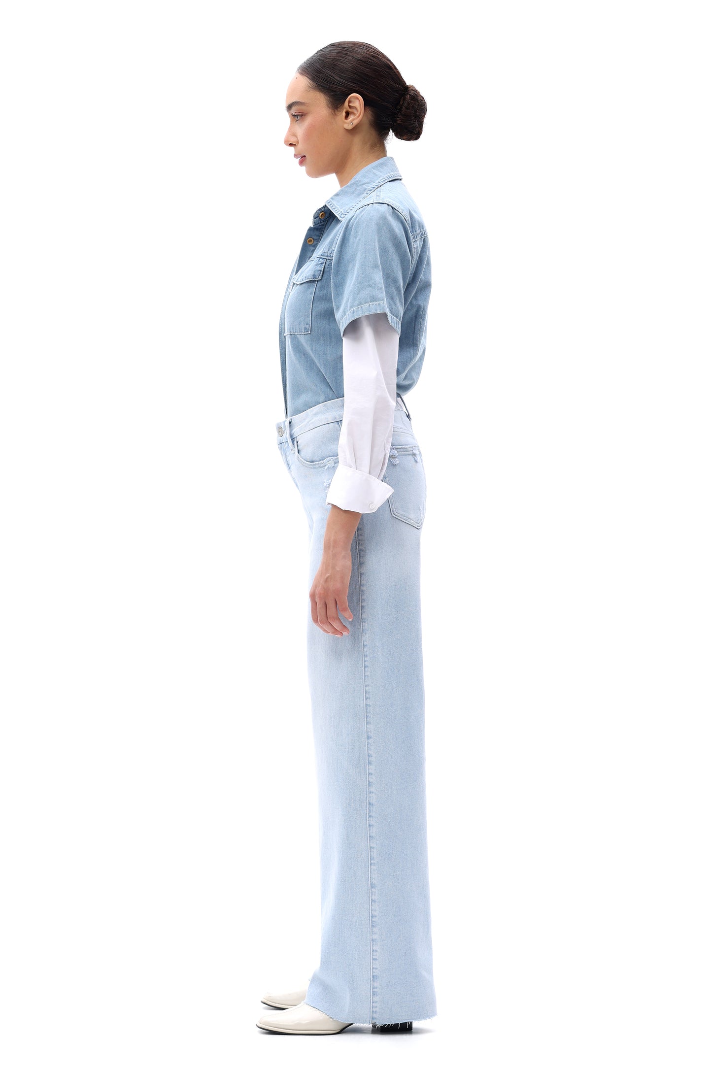 Mid Rise Wide Leg Jeans Raw Hem Vintage Denim OSW8019