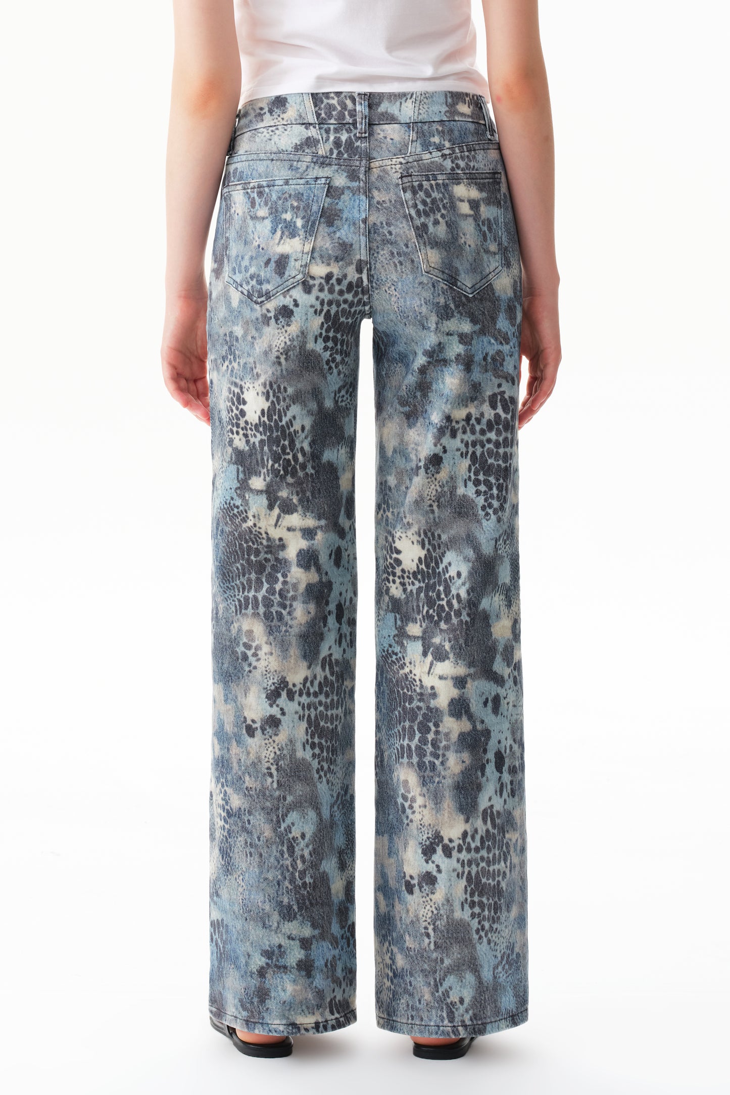 Mid Rise Wide Leg Jeans Raw Hem Vintage Denim OSW8019