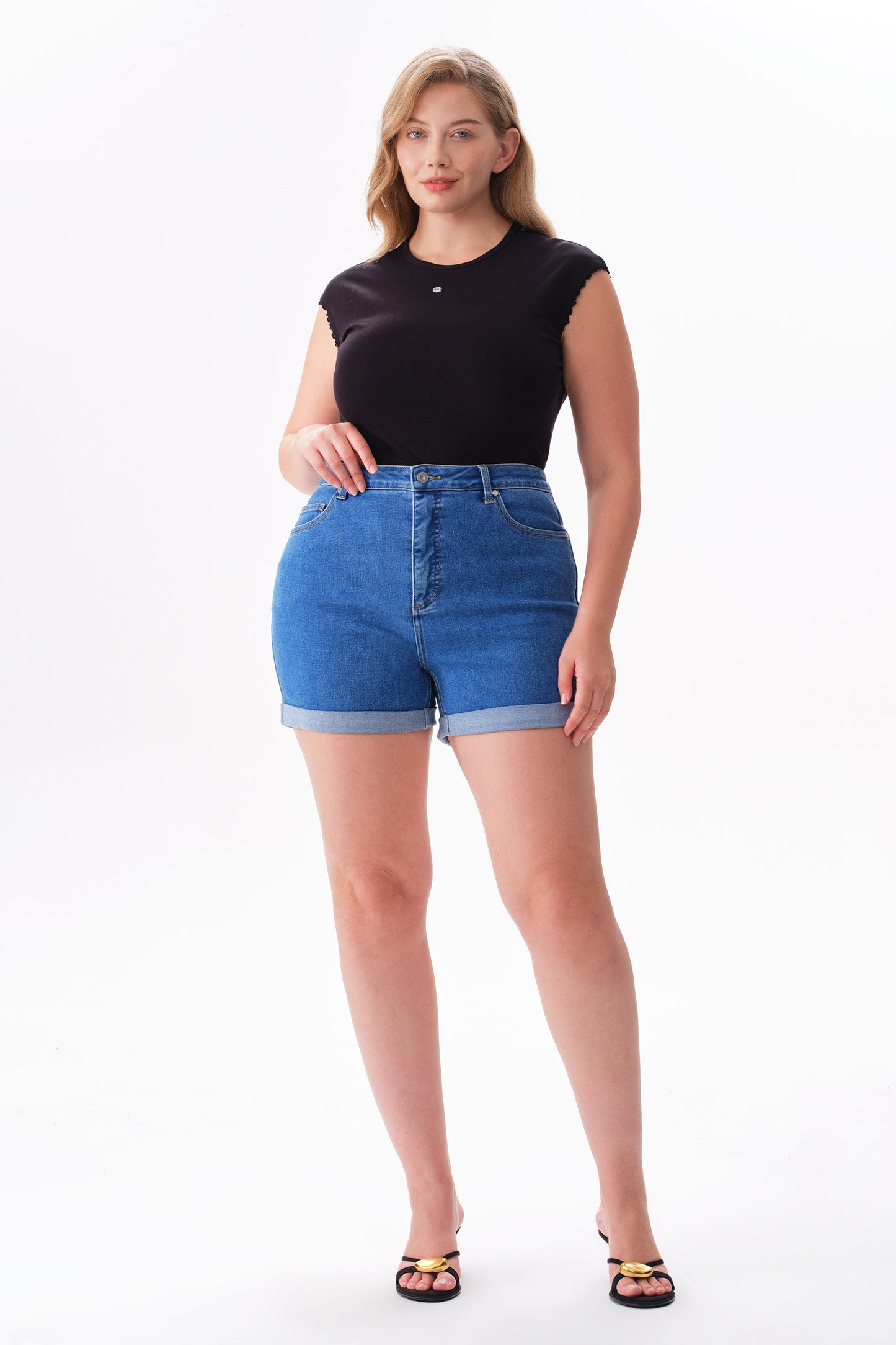 Plus High Rise Denim Shorts OSH6004-P