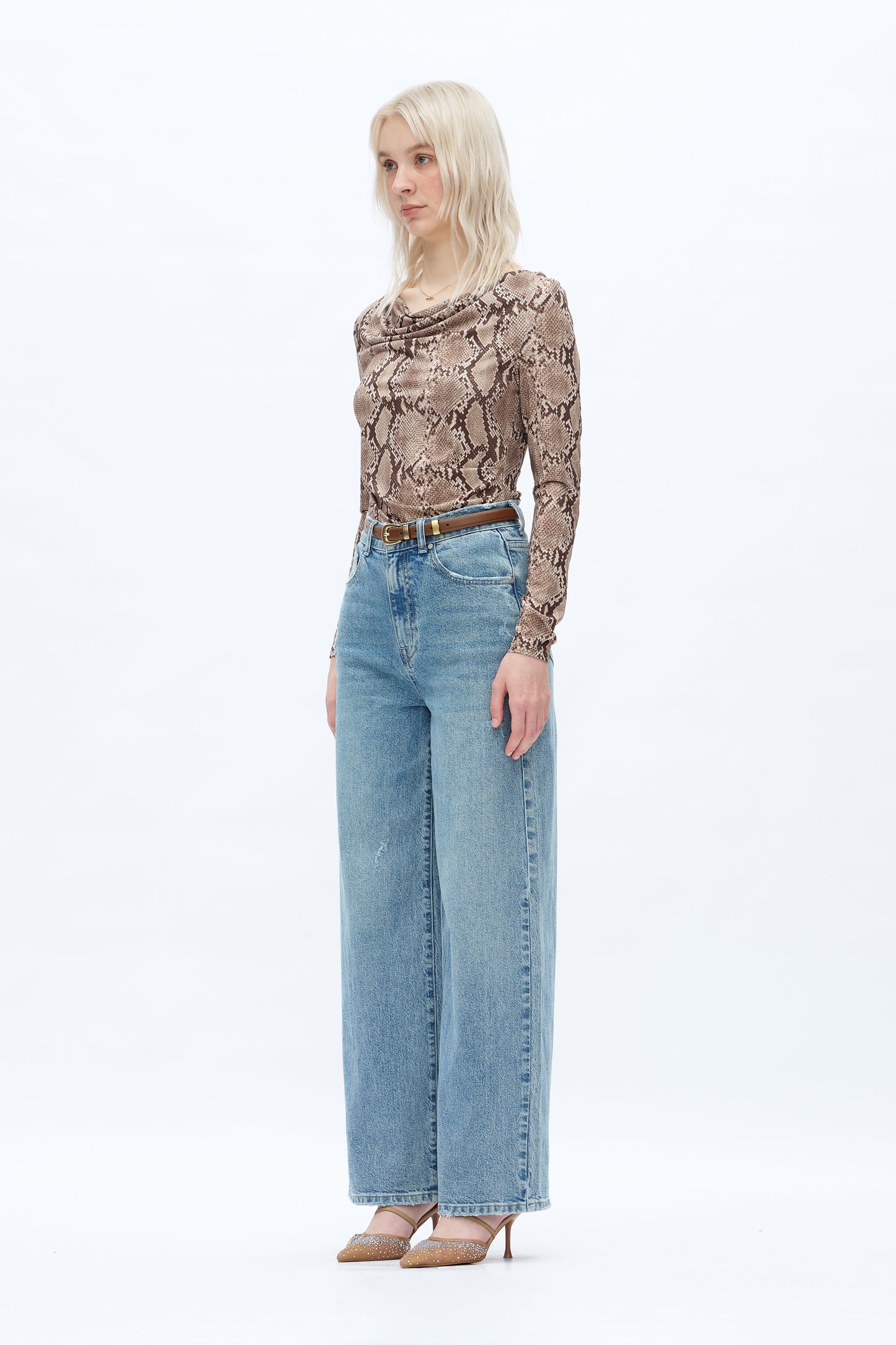 High Waist Wide Leg Stretchy Denim Jeans OSW8013