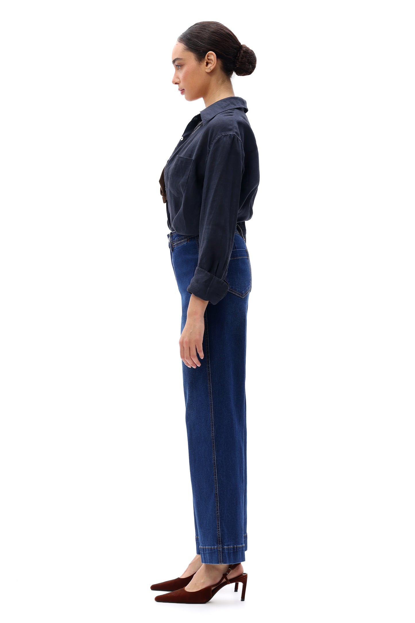 Flowy Silhouette High Rise Wide Leg Relaxed Jeans OSW8016EC