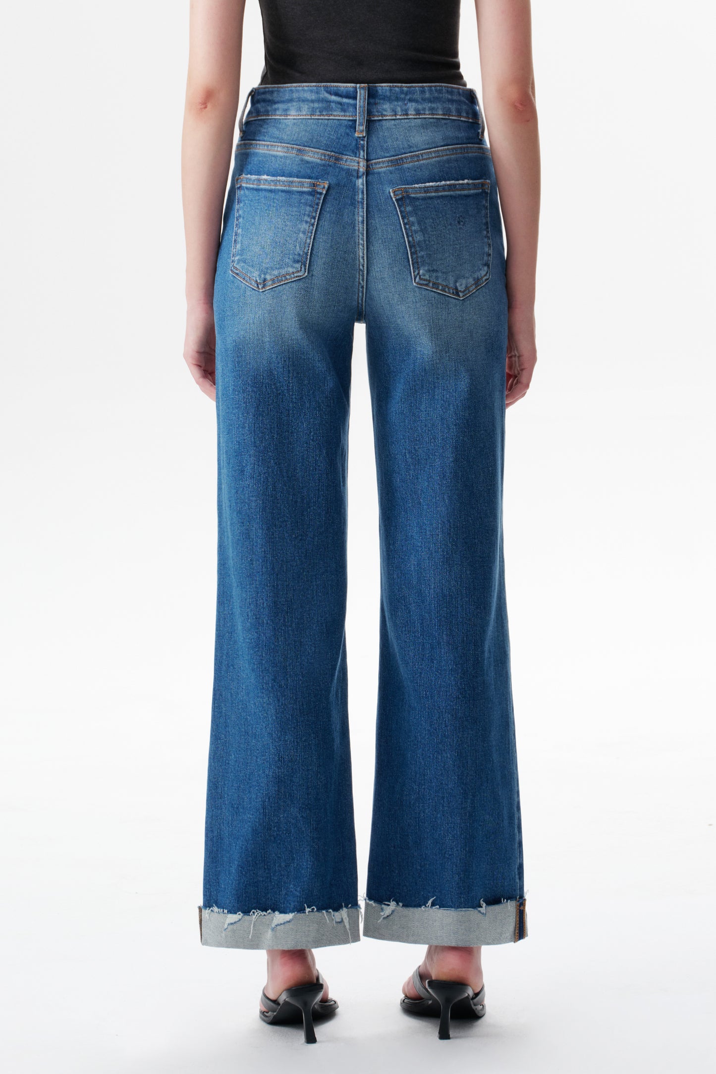Mid High Rise Cuffed Flared Wide Leg Ankle Jeans ESFW620803