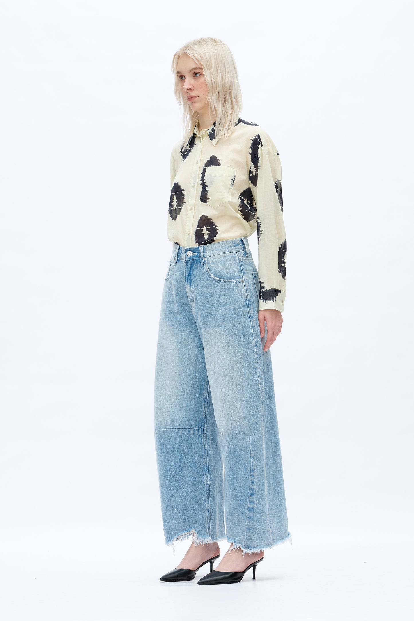 HIGH WAISTED NON-STRETCH BALLOON BARREL DENIM JEANS OSOX003 LIGHT BLUE