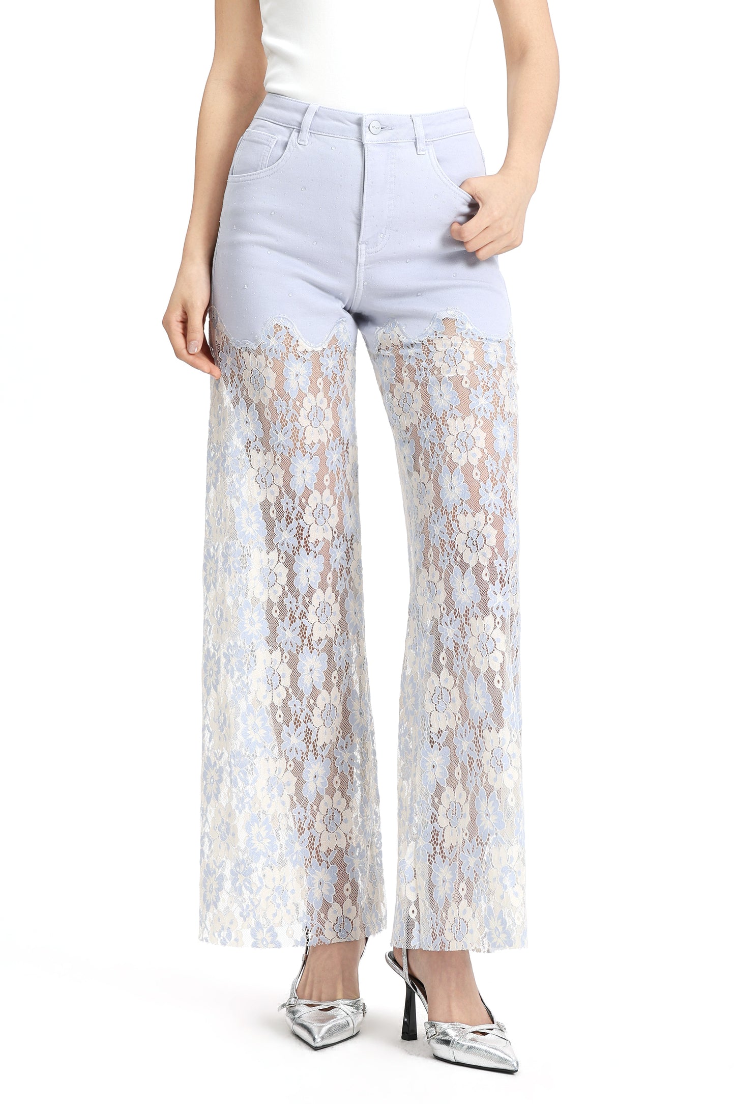 High Rise Lace Pants with Rhinestone OSW8027