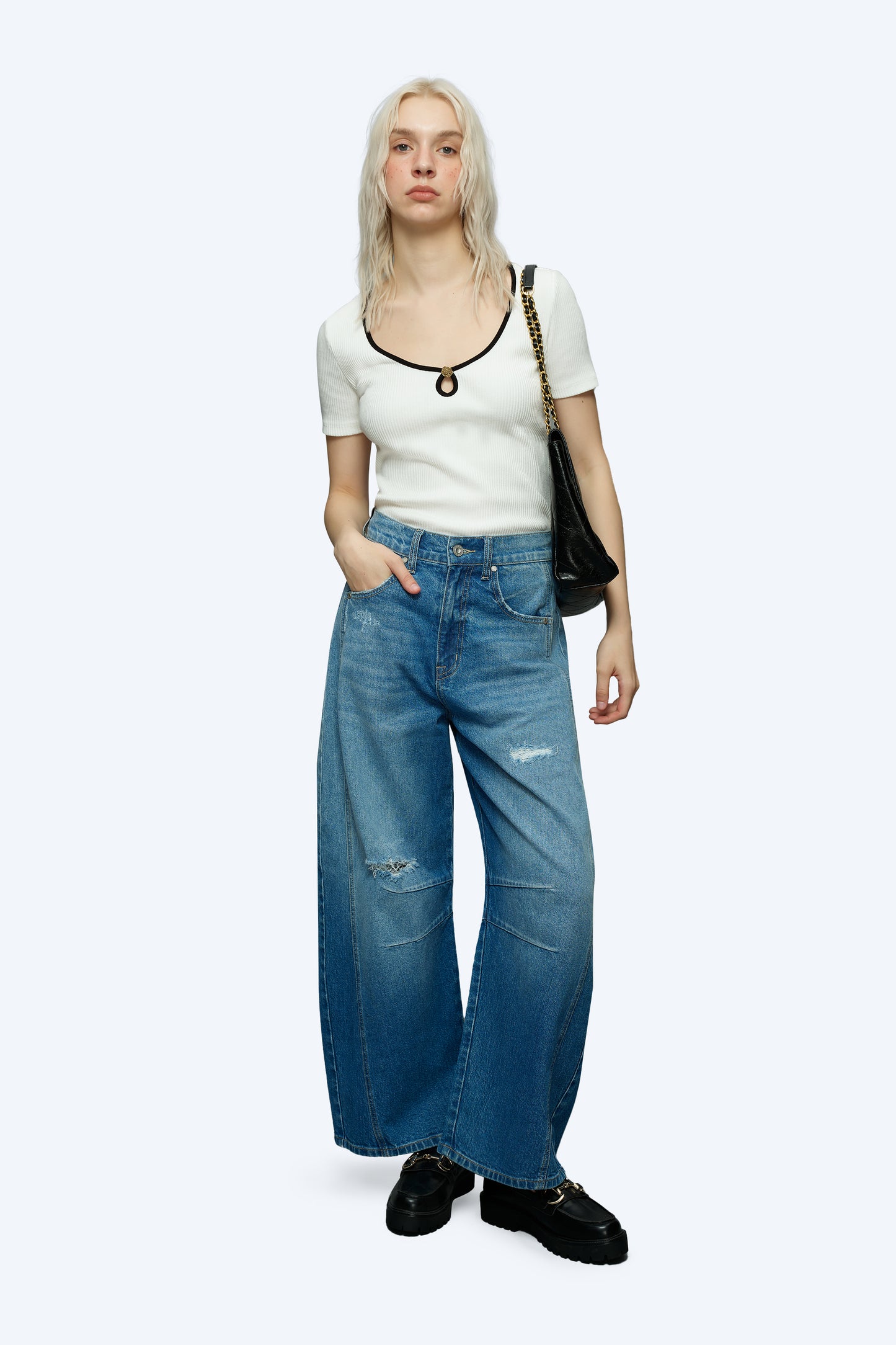 High-Waisted Barrel Low-Stretch Denim Jeans OSOX004