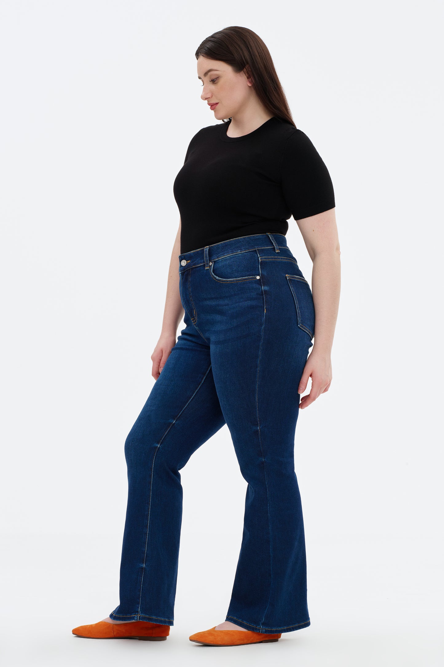 Plus Szie Flattering Mid Rise Flare Denim Jeans OSF1148EC-P
