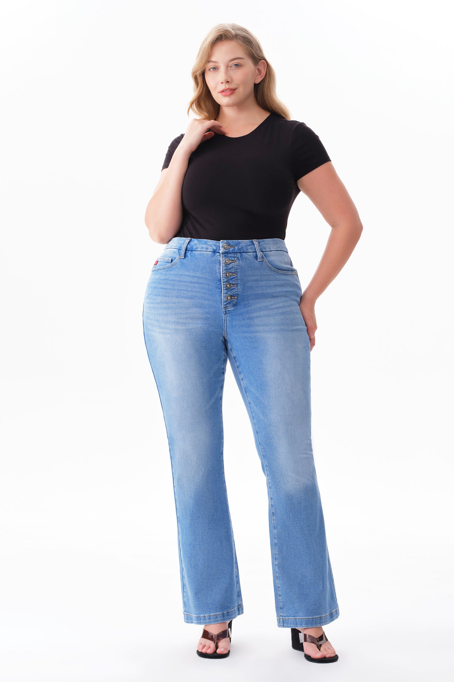 Plus Size High Rise Bootcut Full Jeans ESFF620102-P