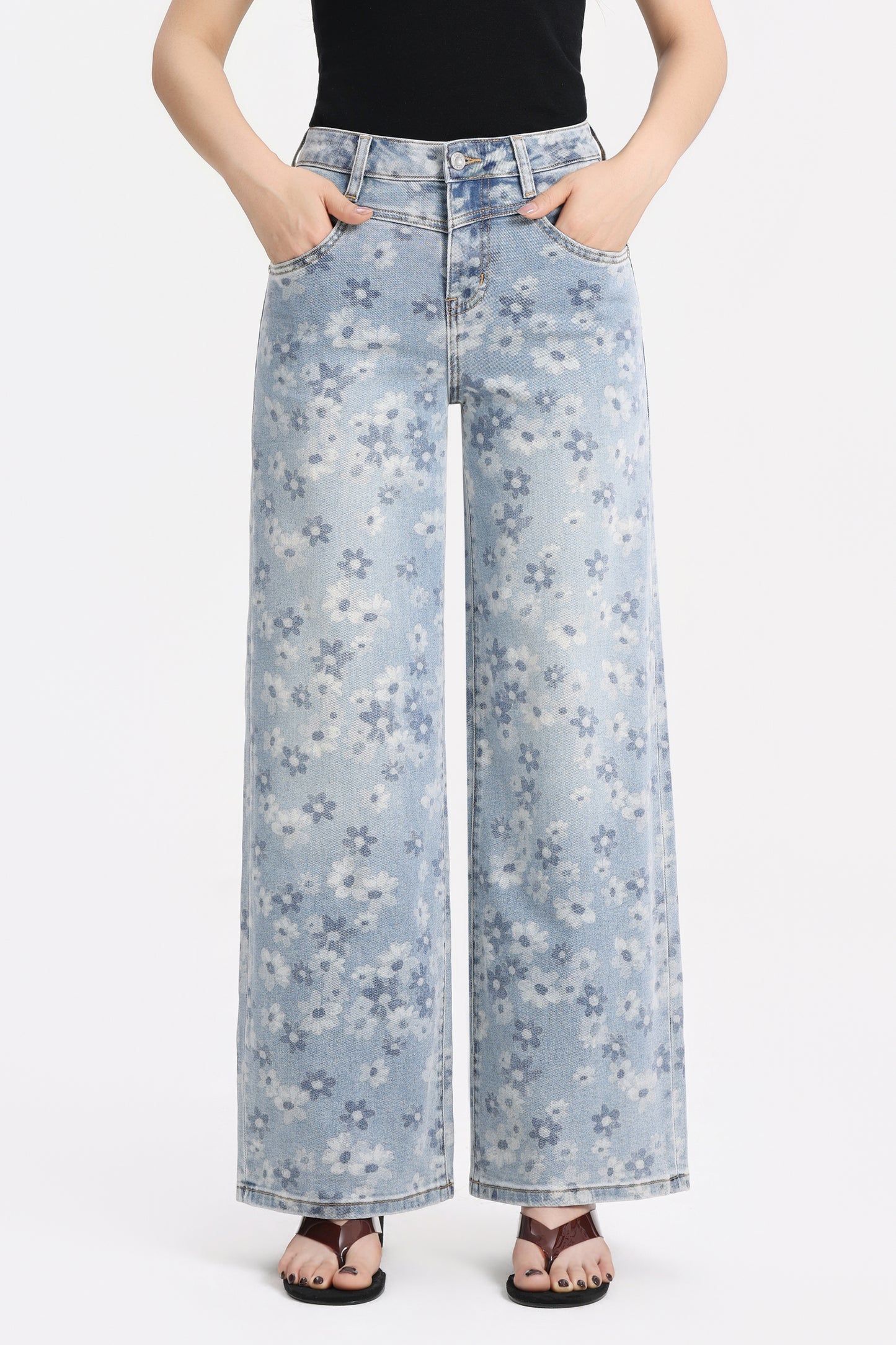 High Rise Baggy Wide Leg Denim Jeans OSW8071
