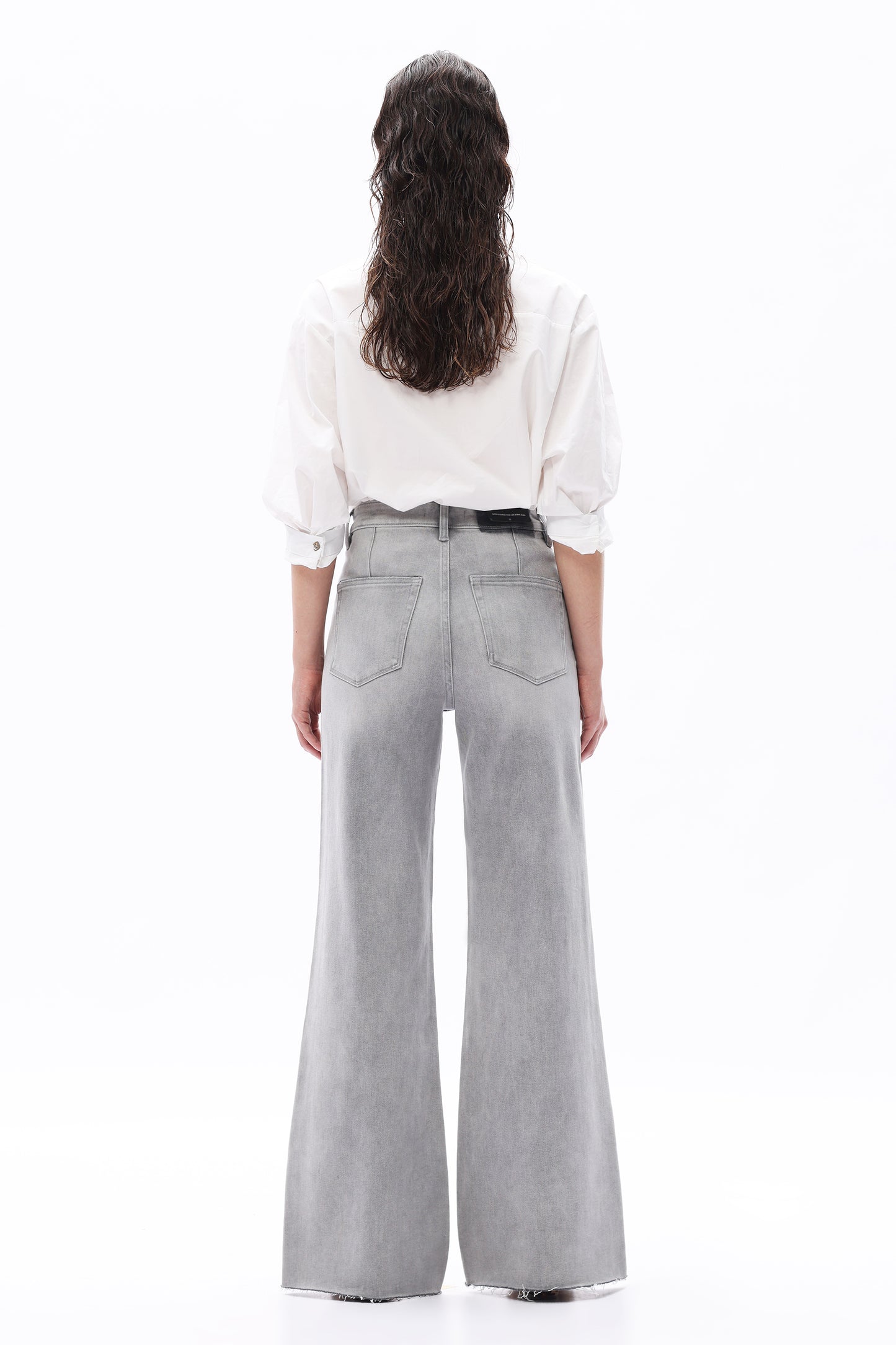 SUPER HIGH RISE WIDE LEG FRAYED HEM DENIM JEANS OSW8101-1 STONE GRAY