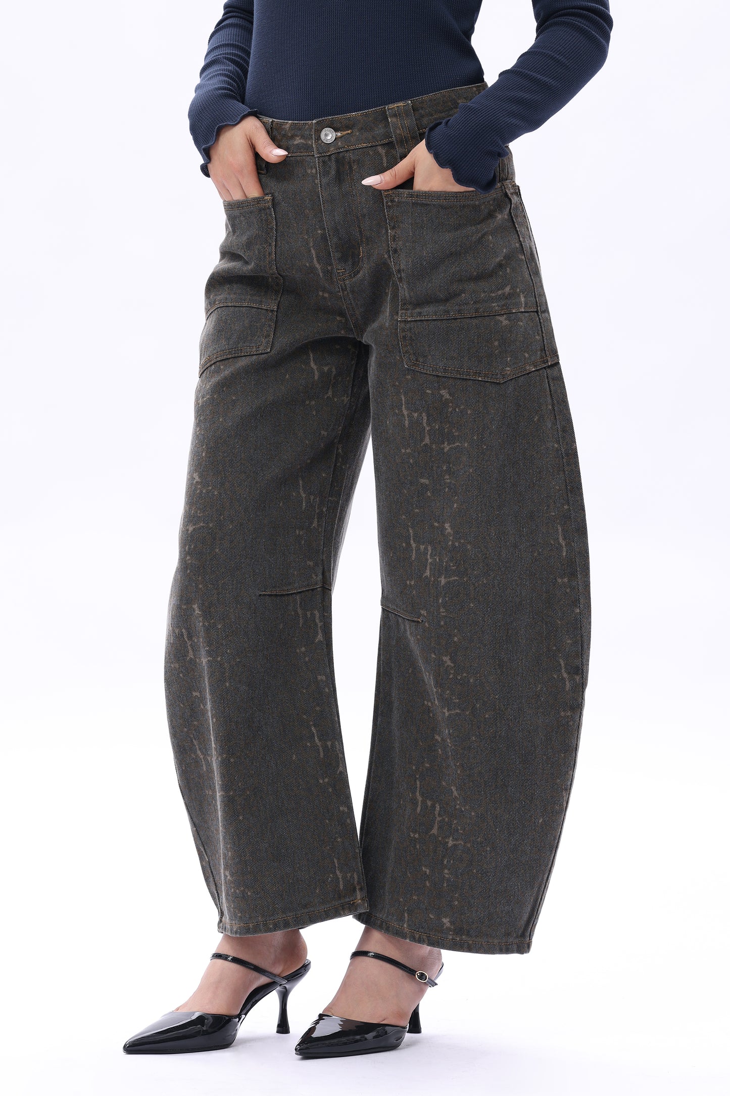 Baggy Bohemia Mid Rise Barrel Print Pants OSOX011