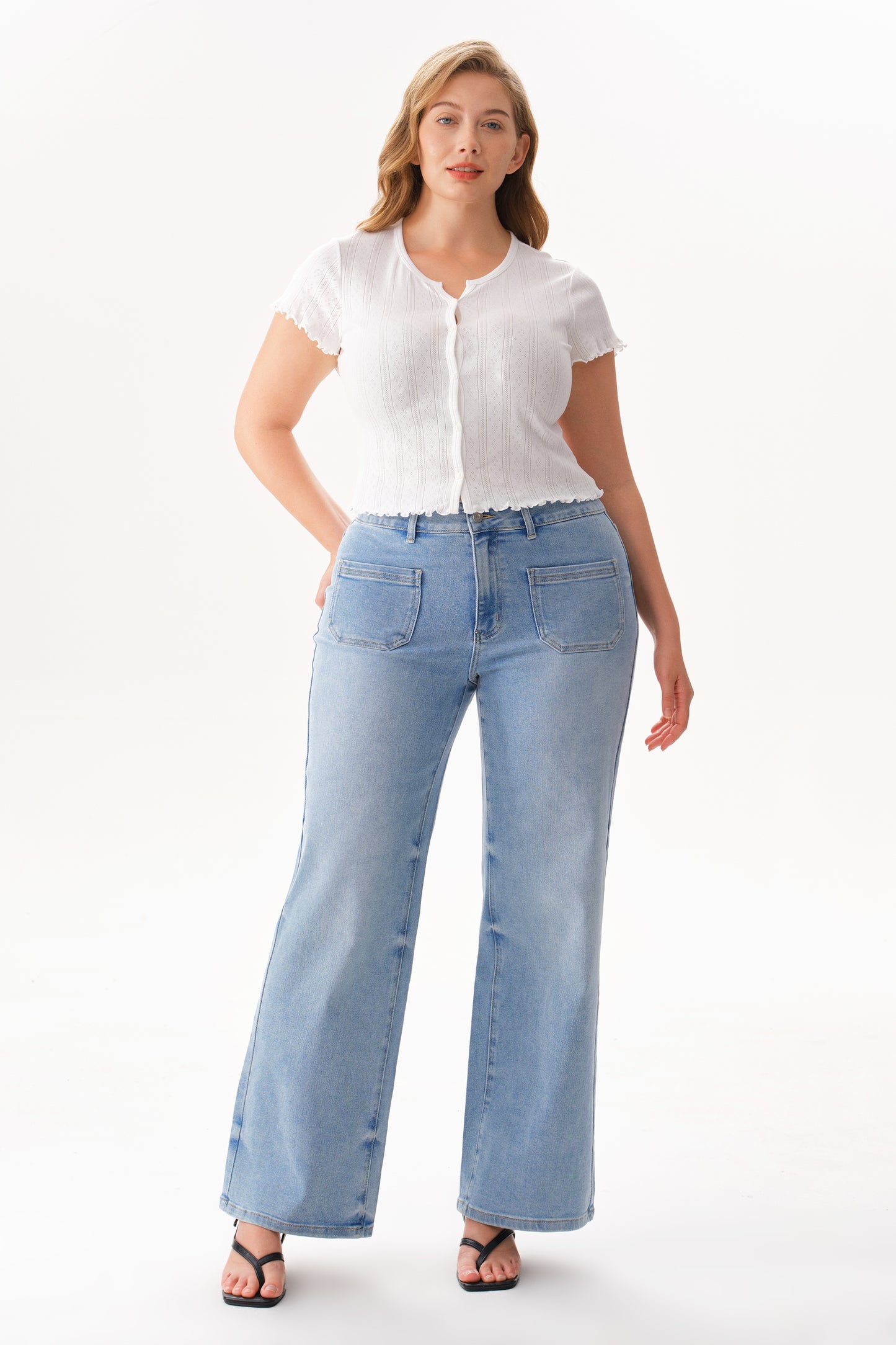 PLUS MID RISE WIDE LEG DENIM JEANS OSW8029EC-P