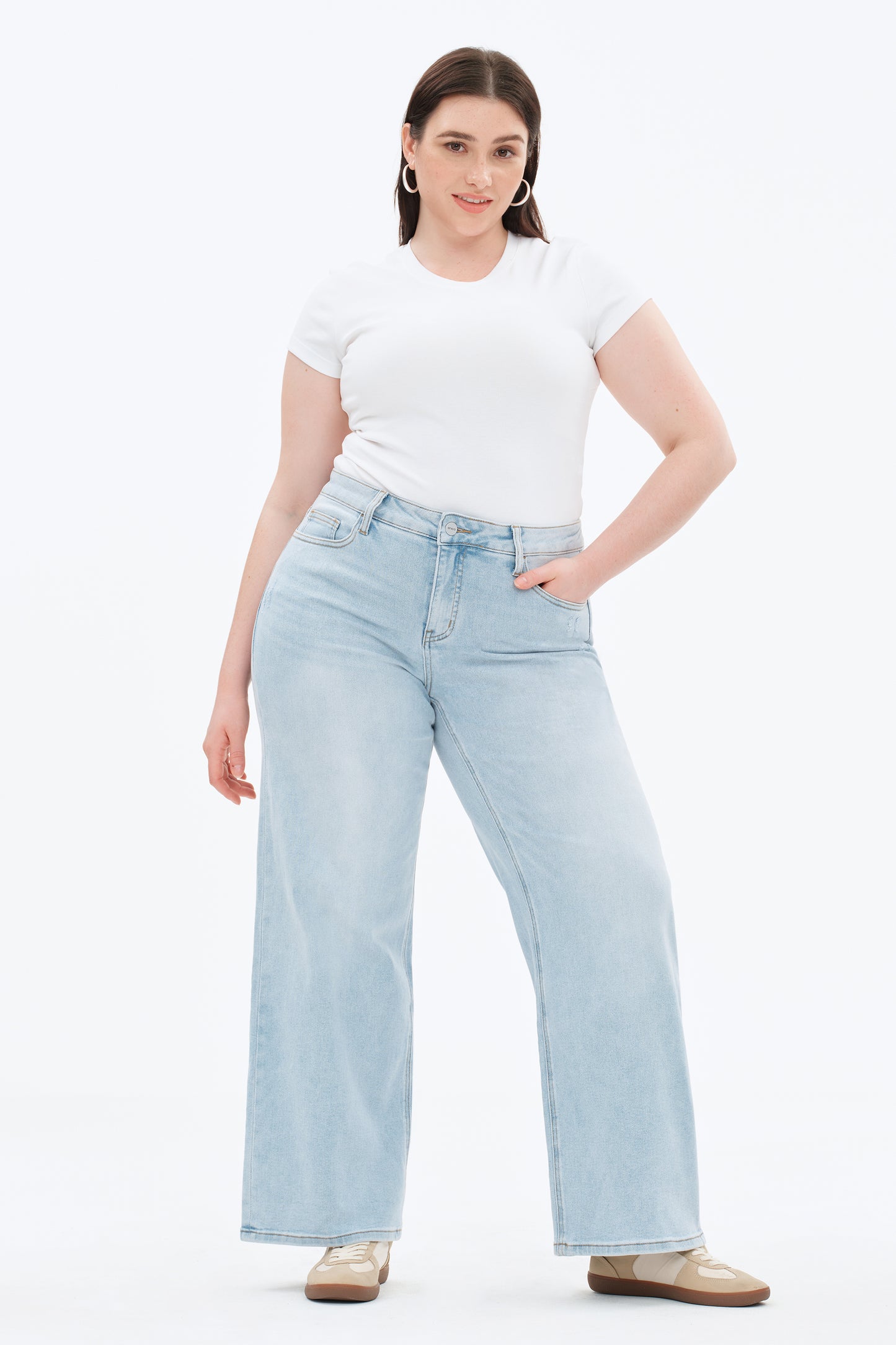 Plus Size Stretchy Mid Rise Wide Leg Denim Jeans OSW8001-P