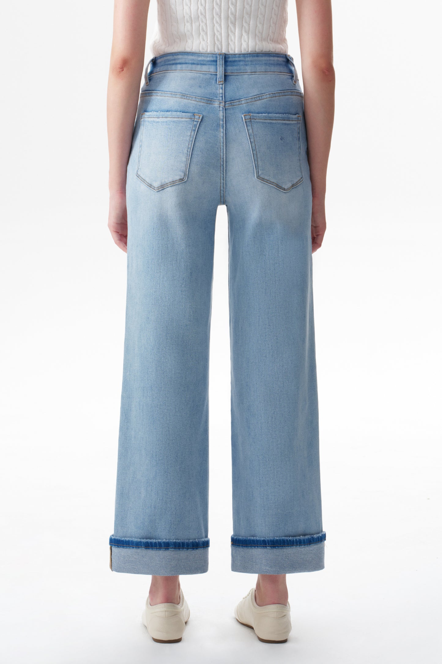 High Rise Cuffed Wide Leg Cropped Jeans ESFW620802