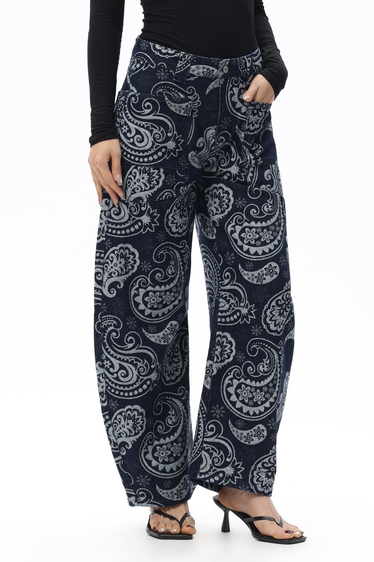 Baggy Bohemia Mid Rise Barrel Print Pants OSOX011
