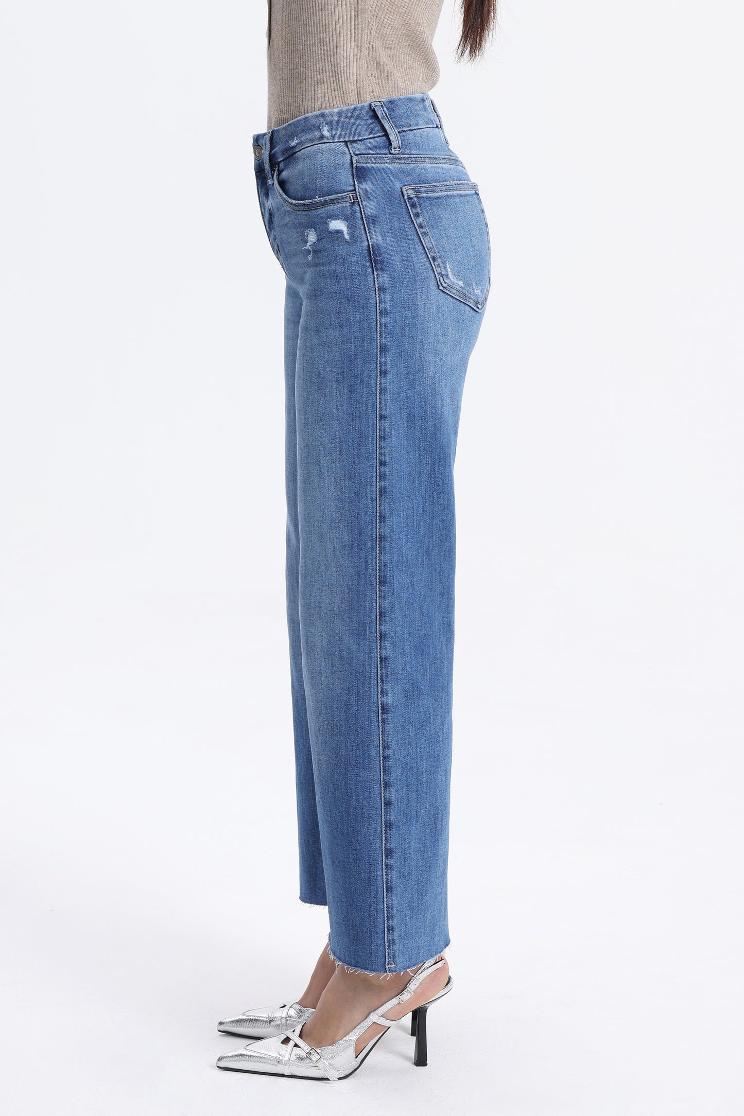 Mid Rise Wide Leg Petite Denim Jeans OSW8019-SP