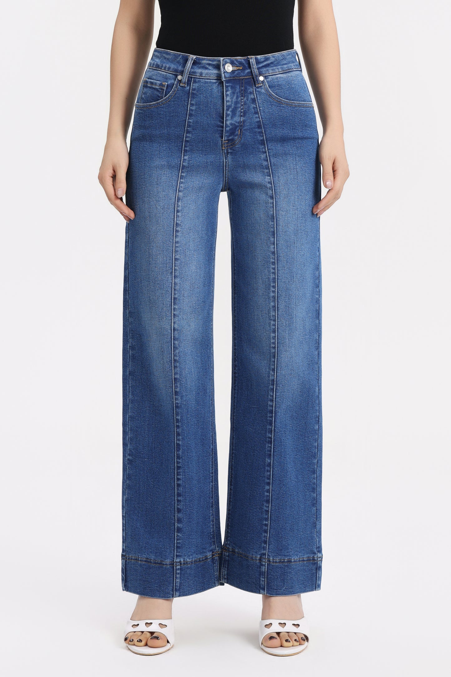 Flattering High Rise Wide Leg Denim Jeans OSW8032EC