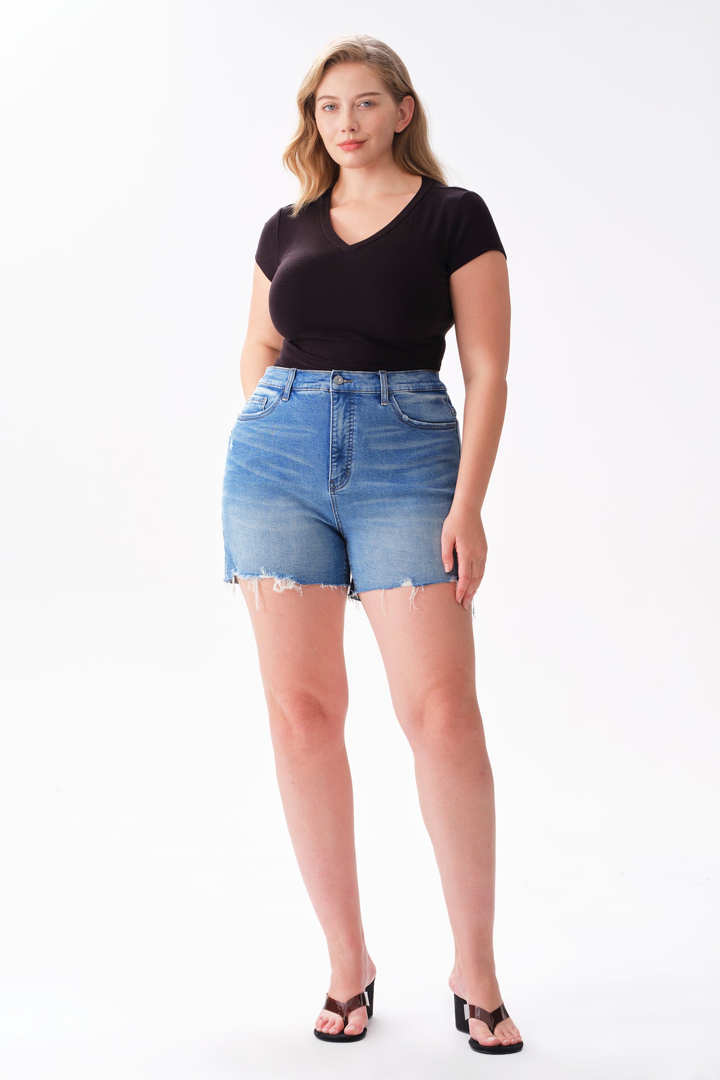Plus High Rise Denim Shorts OSH6013-P
