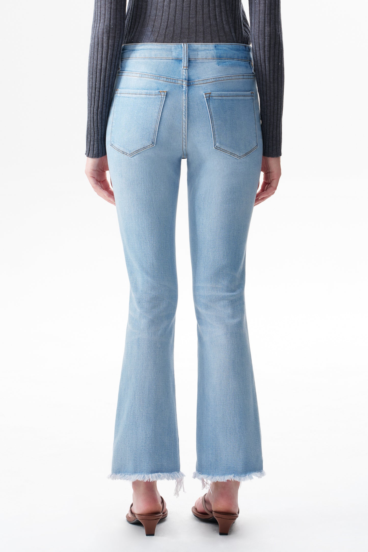 Mid Rise Raw Frayed Hem Ankle Bootcut Jeans OSF1142