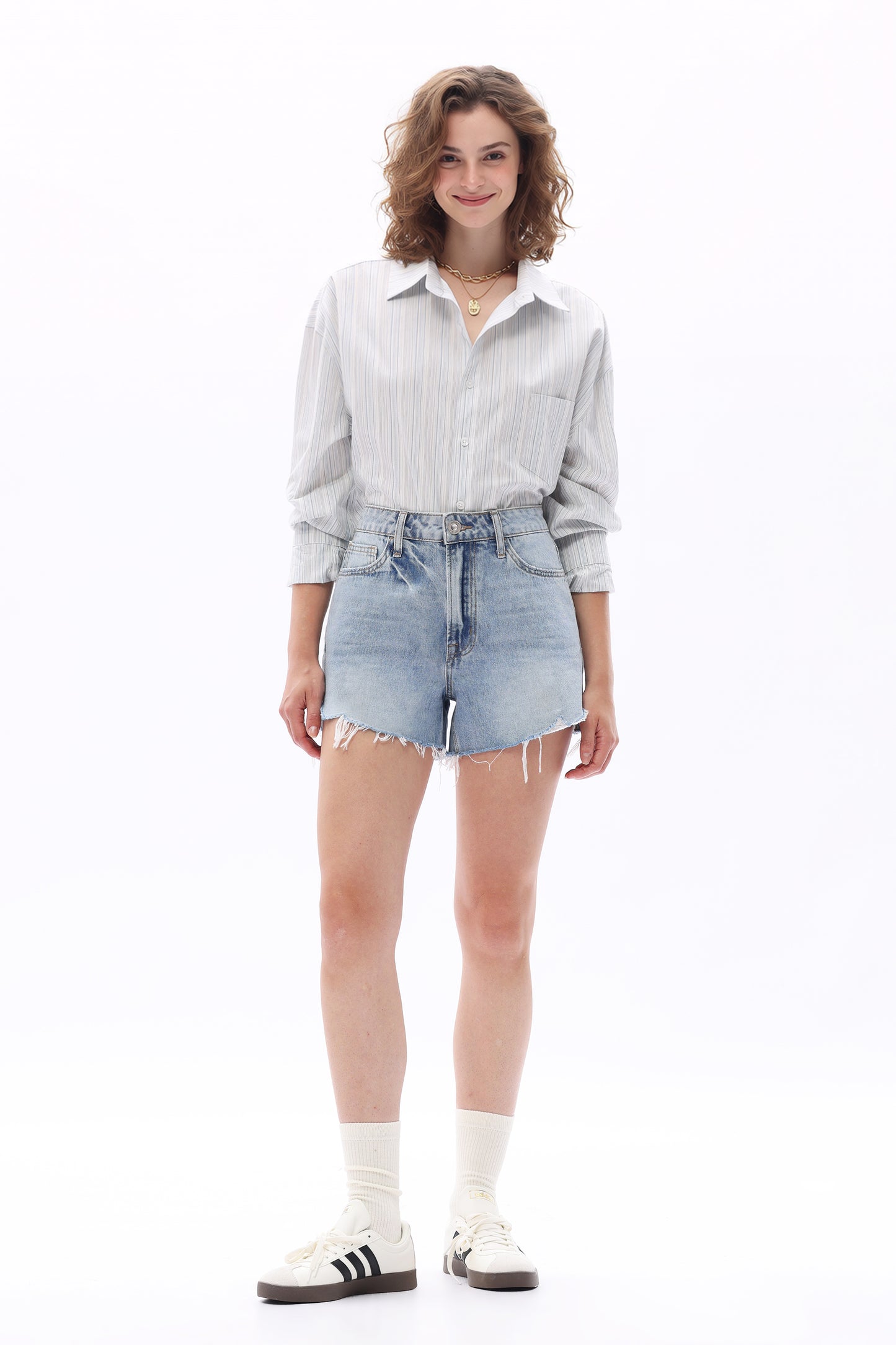 Frayed Raw Hem High Rise Denim Shorts OSH6107