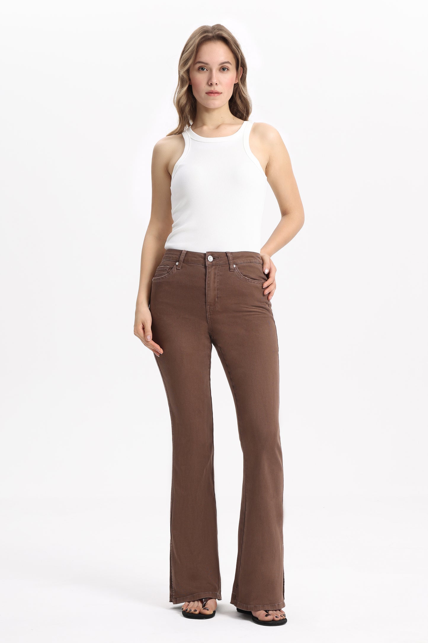 High Rise  Stretchy Flare Leg Denim Jeans OSF1037-D