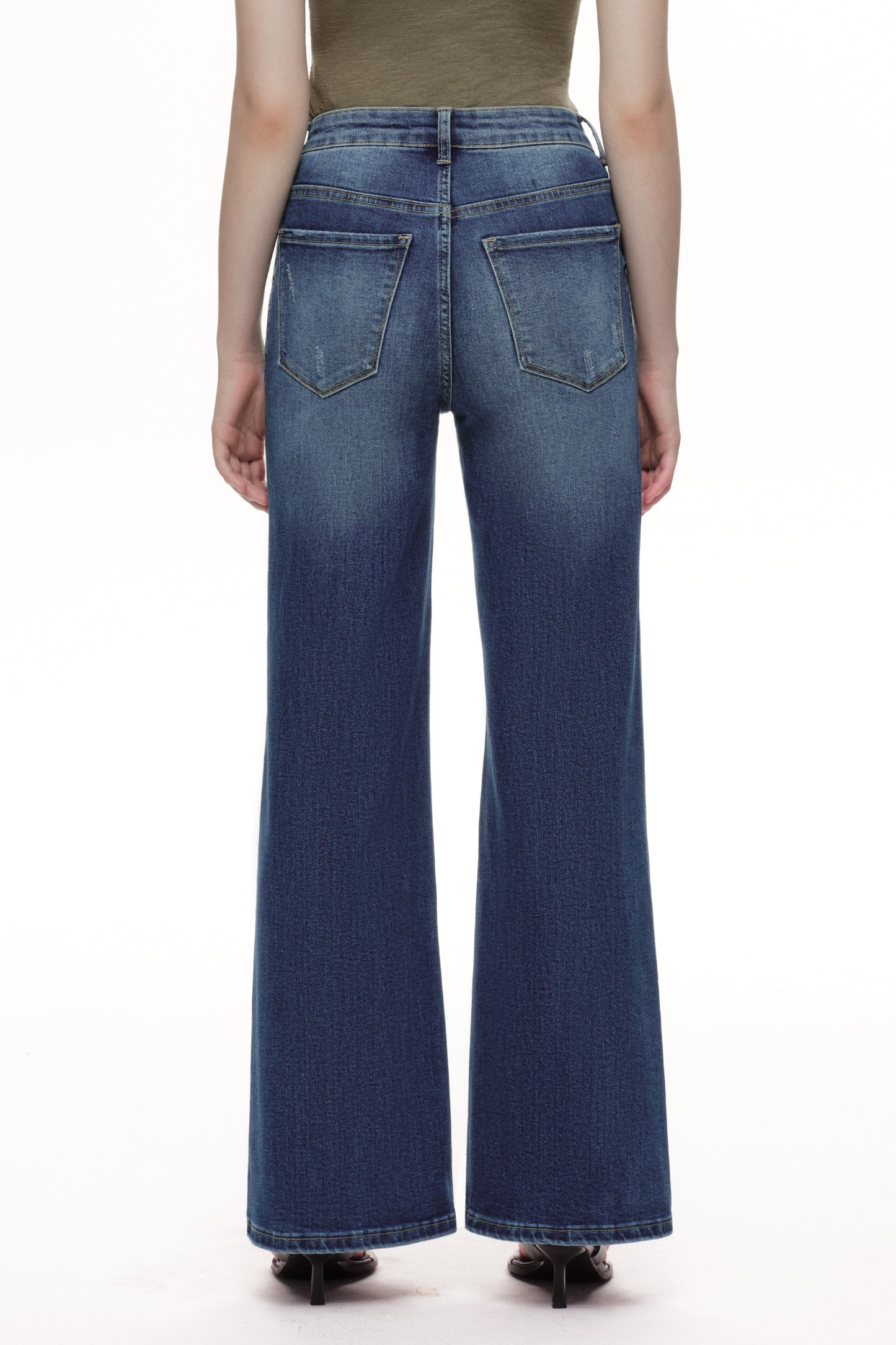 Distinctive Front Seam High Rise Wide Leg Jeans OSW8023EC