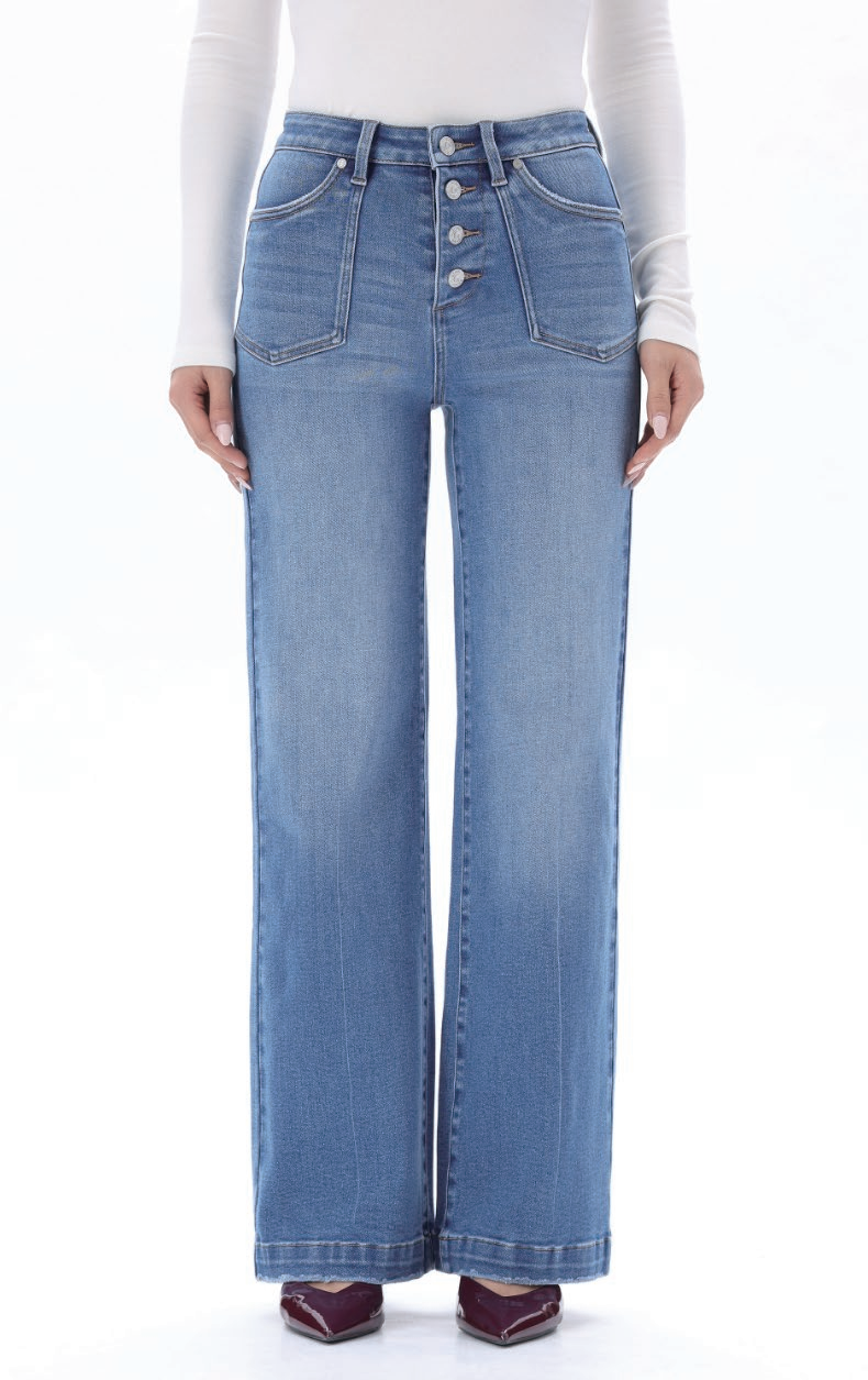 Mid High Rise Slight Flare Wide Leg Tall Jeans ESFW640831