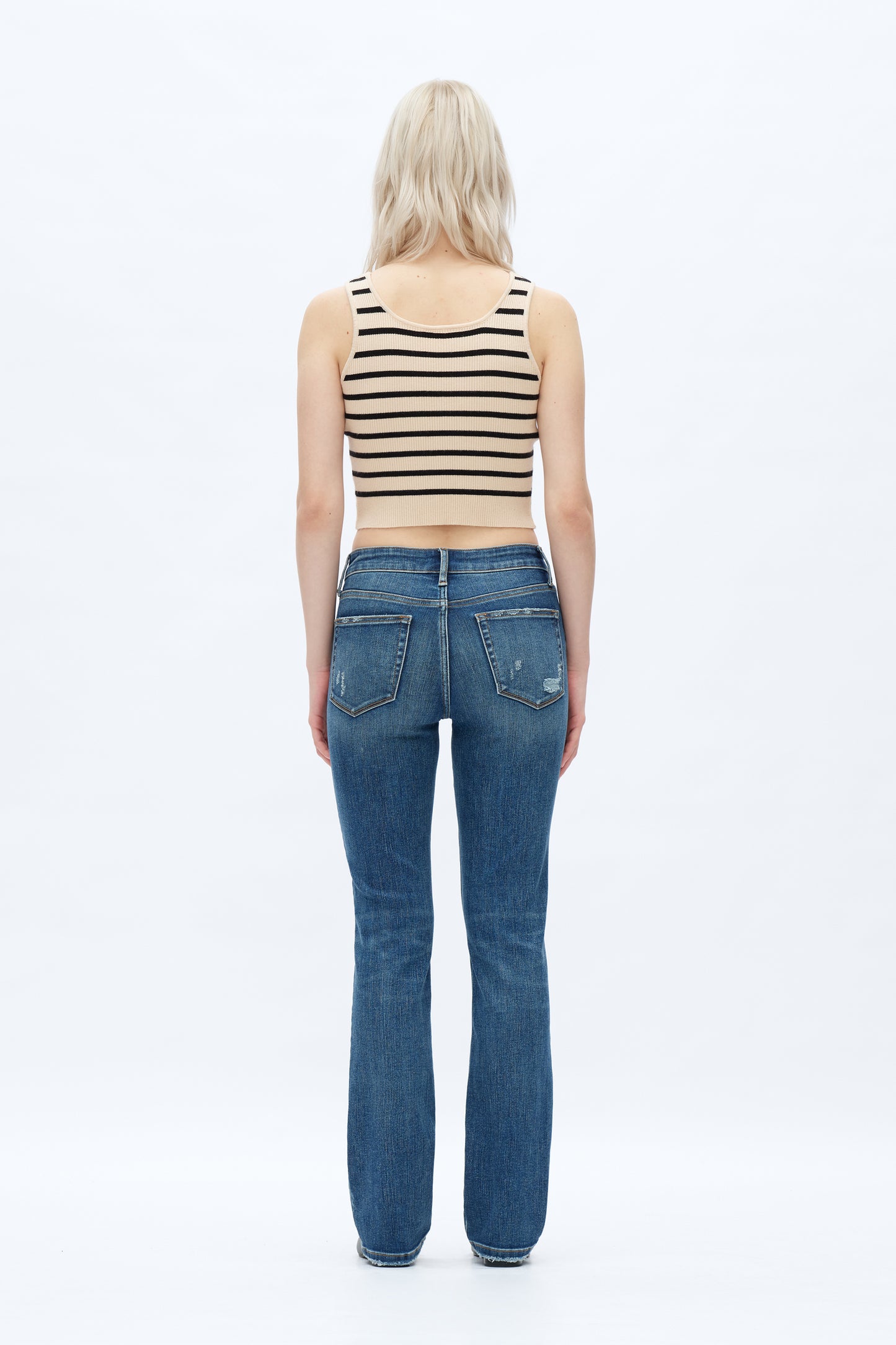 TUMMY CONTROL MID RISE STRAIGHT LEG DENIM JEANS MEDIUM BLUE OSTM5002