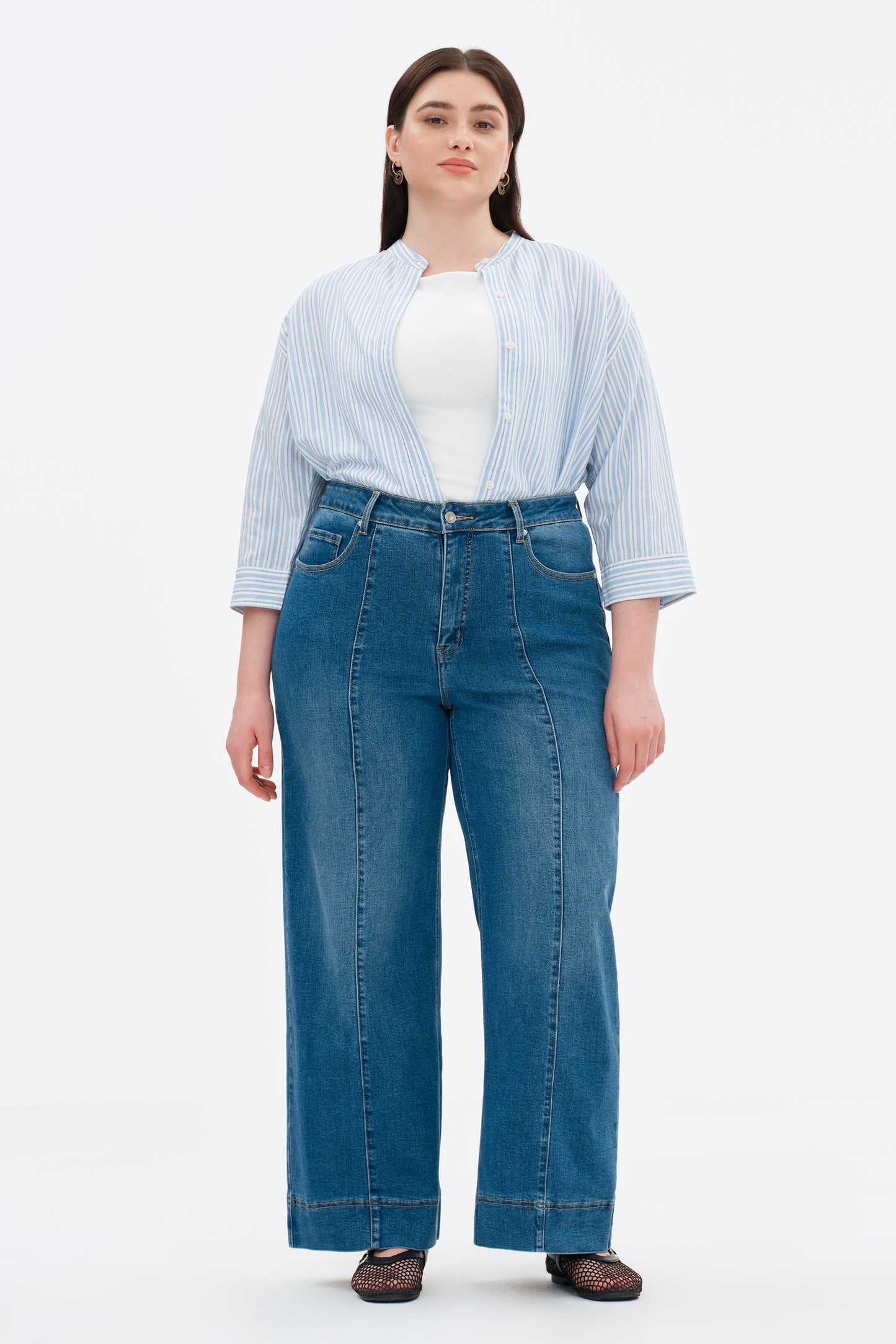 Plus High Rise Wide Leg Denim Jeans OSW8032EC-P