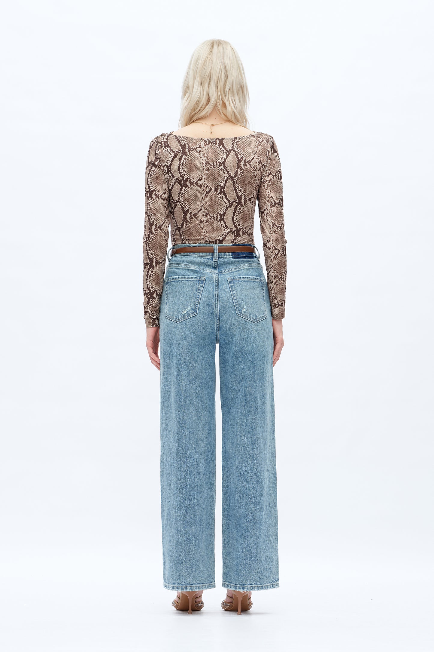High Waist Wide Leg Stretchy Denim Jeans OSW8013