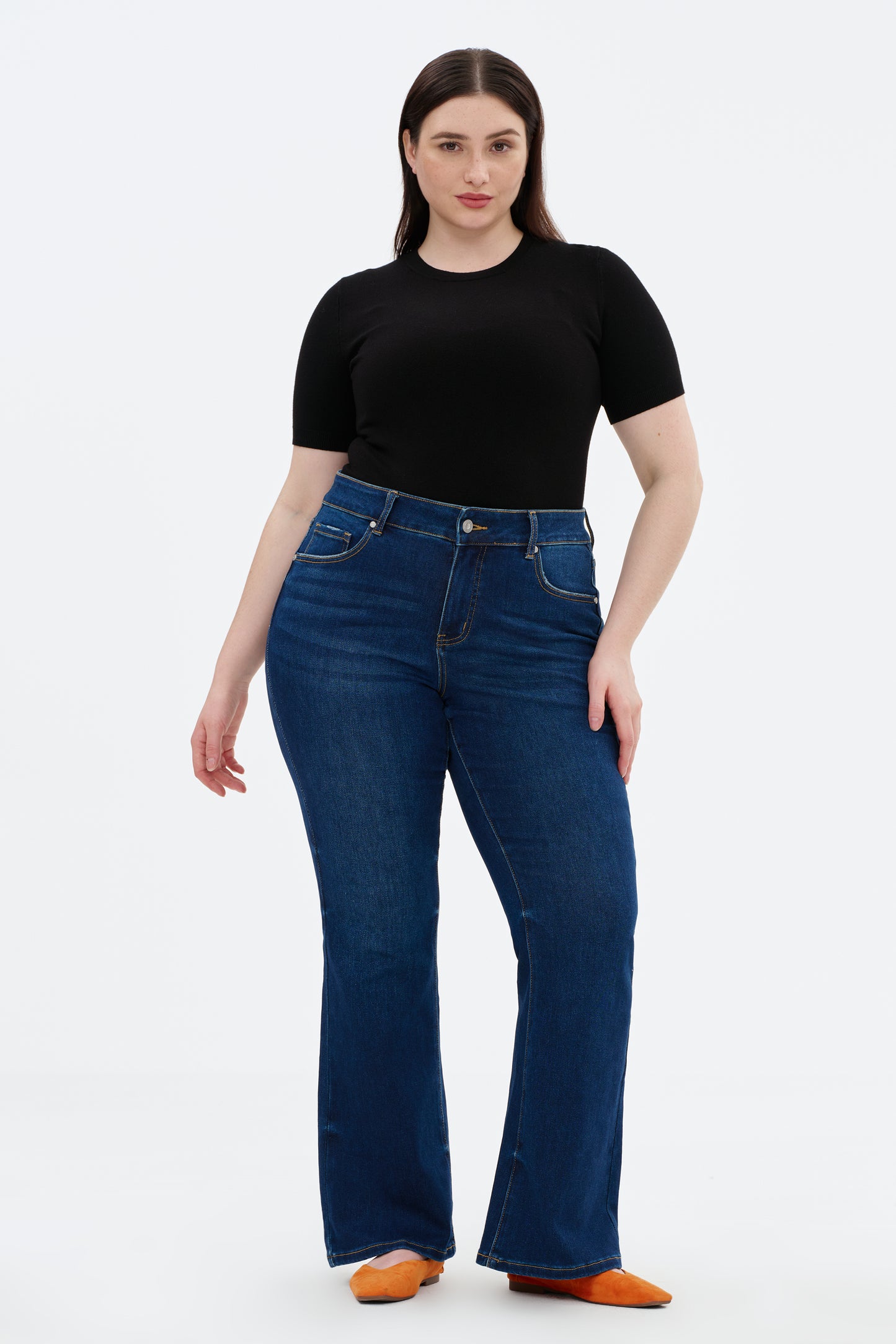 Plus Szie Flattering Mid Rise Flare Denim Jeans OSF1148EC-P