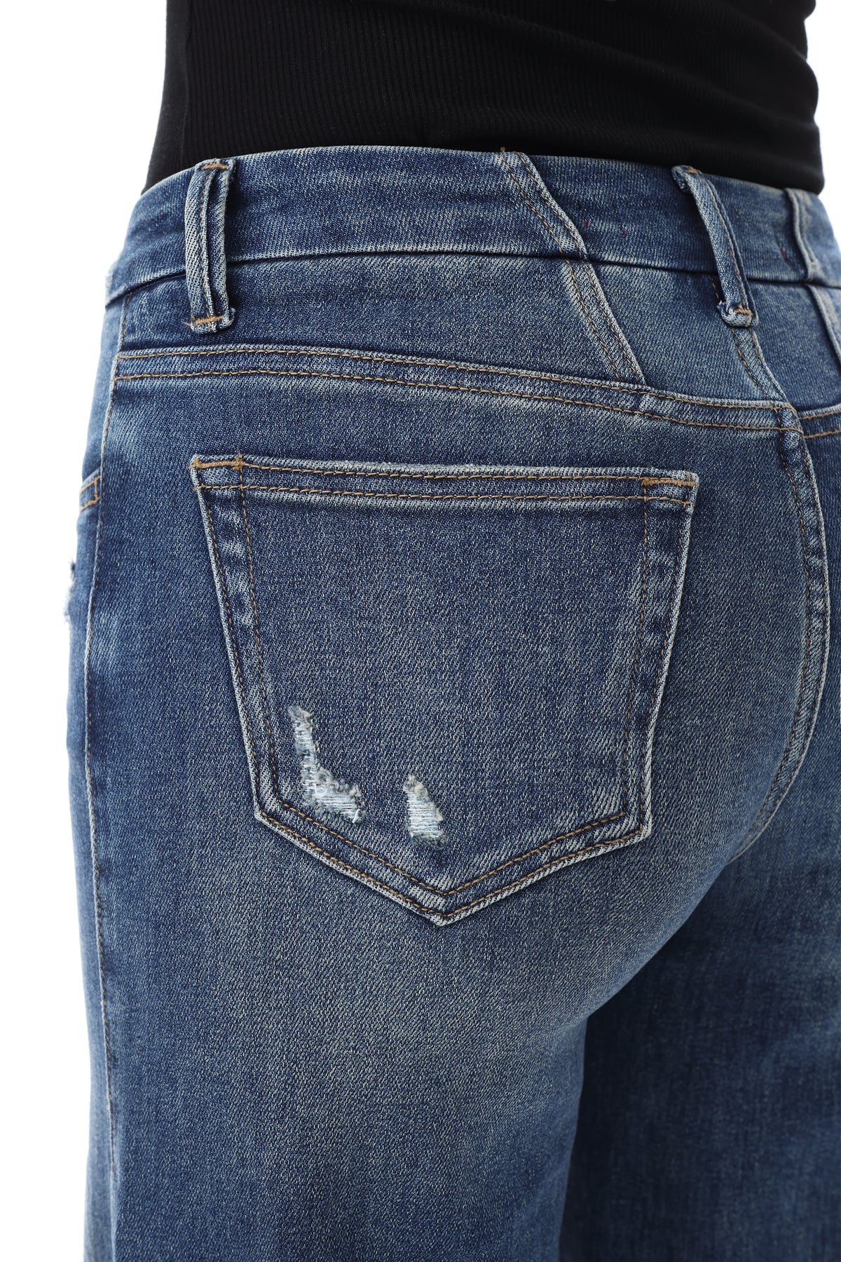 Mid Rise Wide Leg Jeans Raw Hem Vintage Denim OSW8019