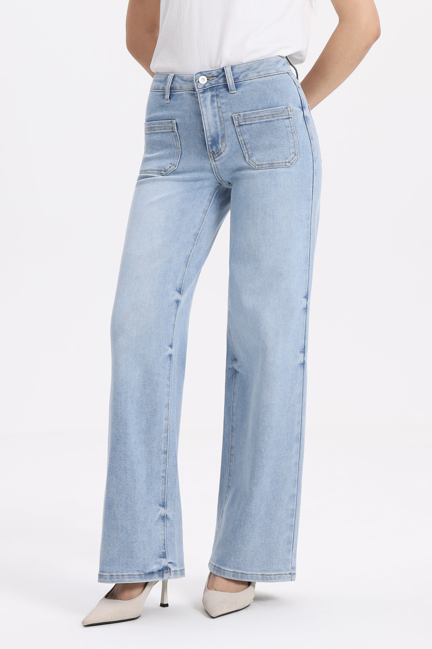 Timeless Silhouette Mid Rise Wide Leg Denim Jeans OSW8029EC