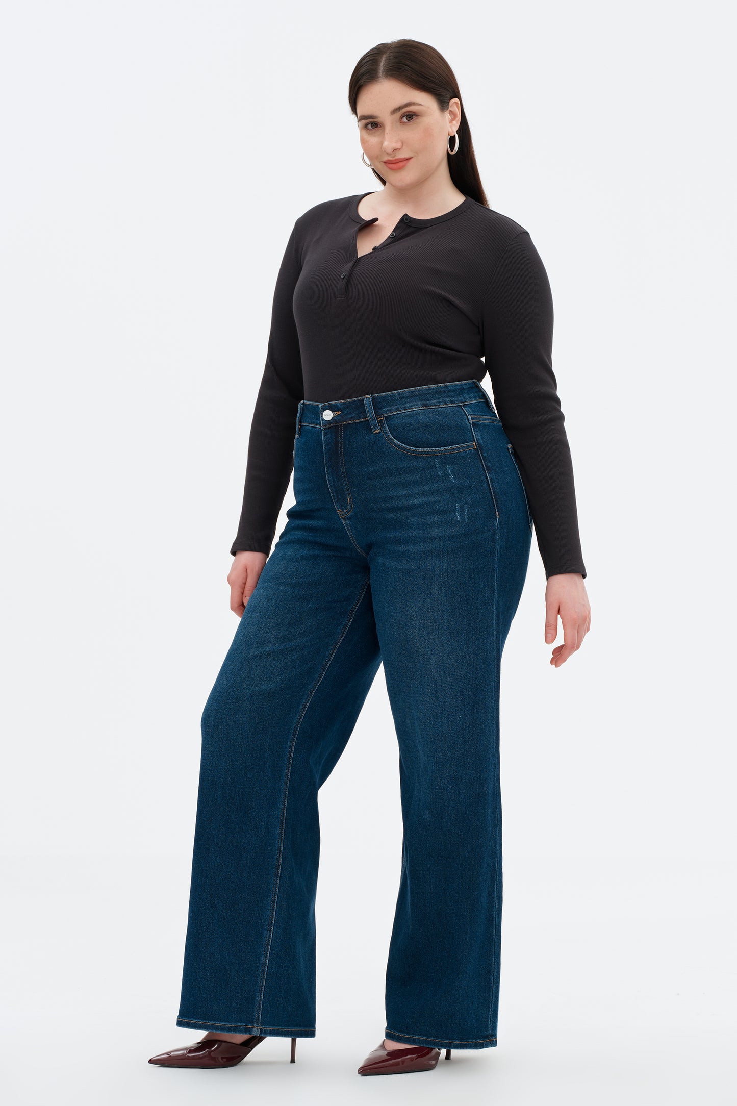 Plus Size Stretchy Mid Rise Wide Leg Denim Jeans OSW8001-P