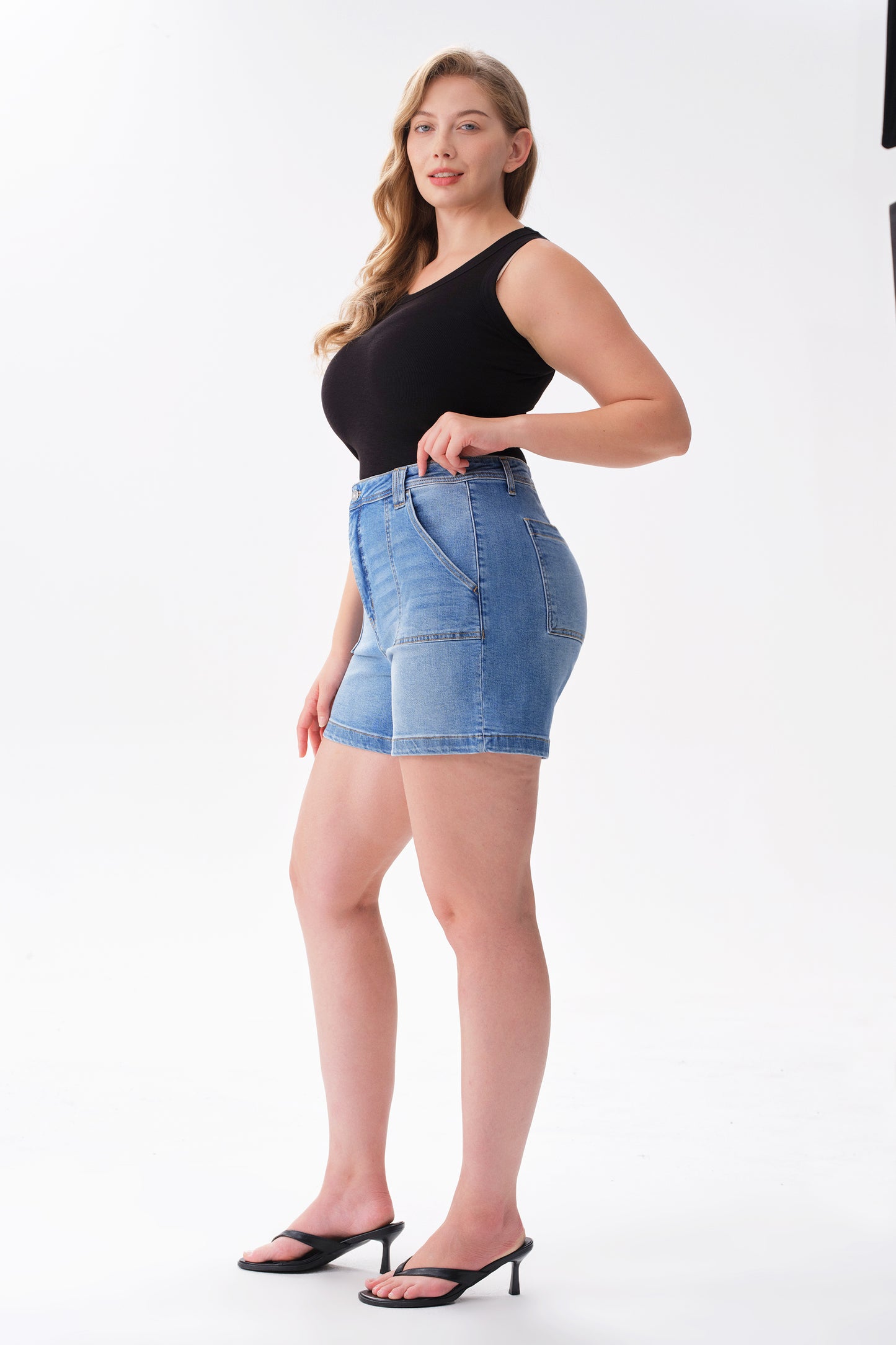 Plus High Rise Denim Shorts OSH6015-P