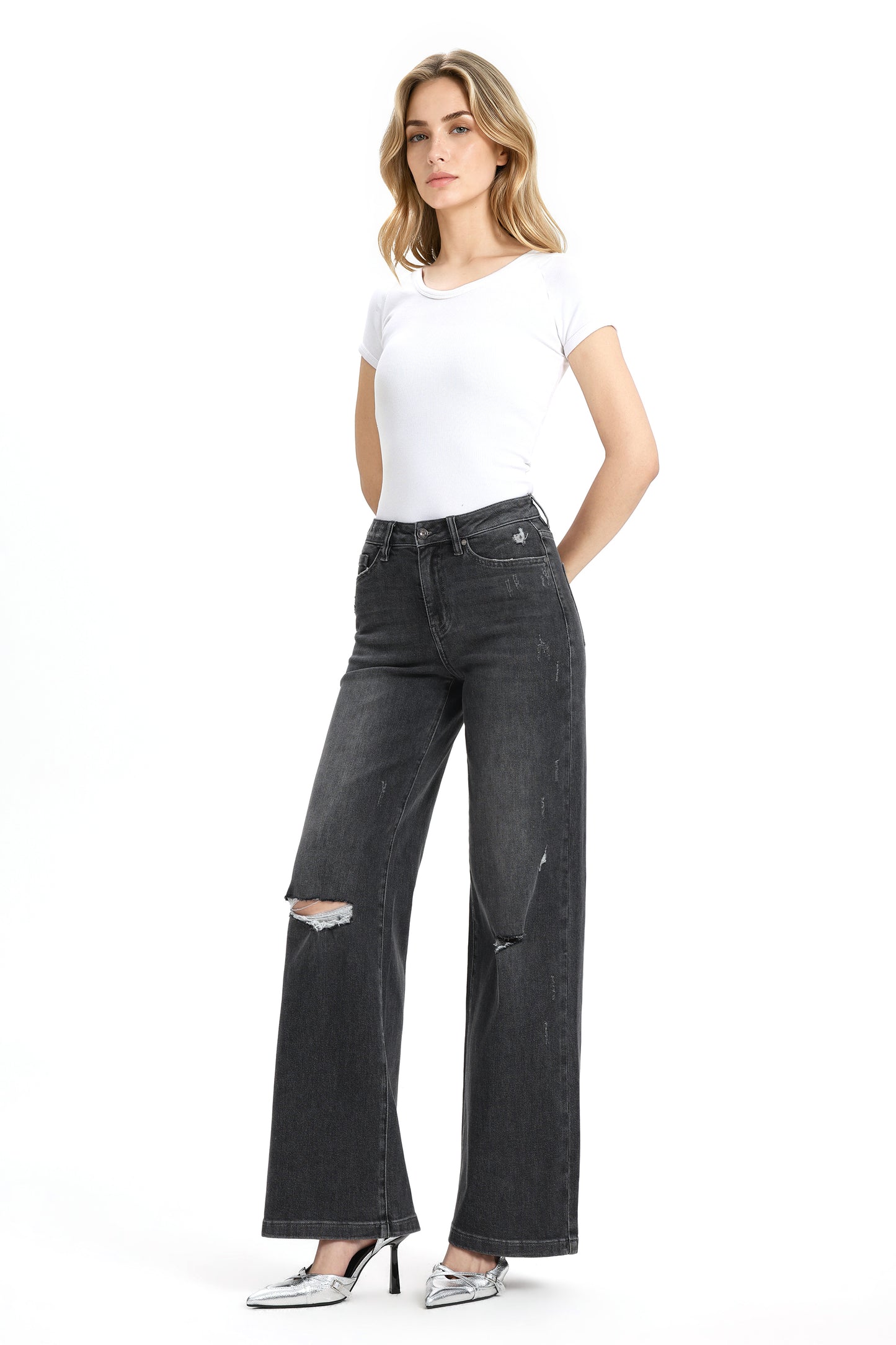 Mid Rise Wide Leg Denim Jeans OSW8084