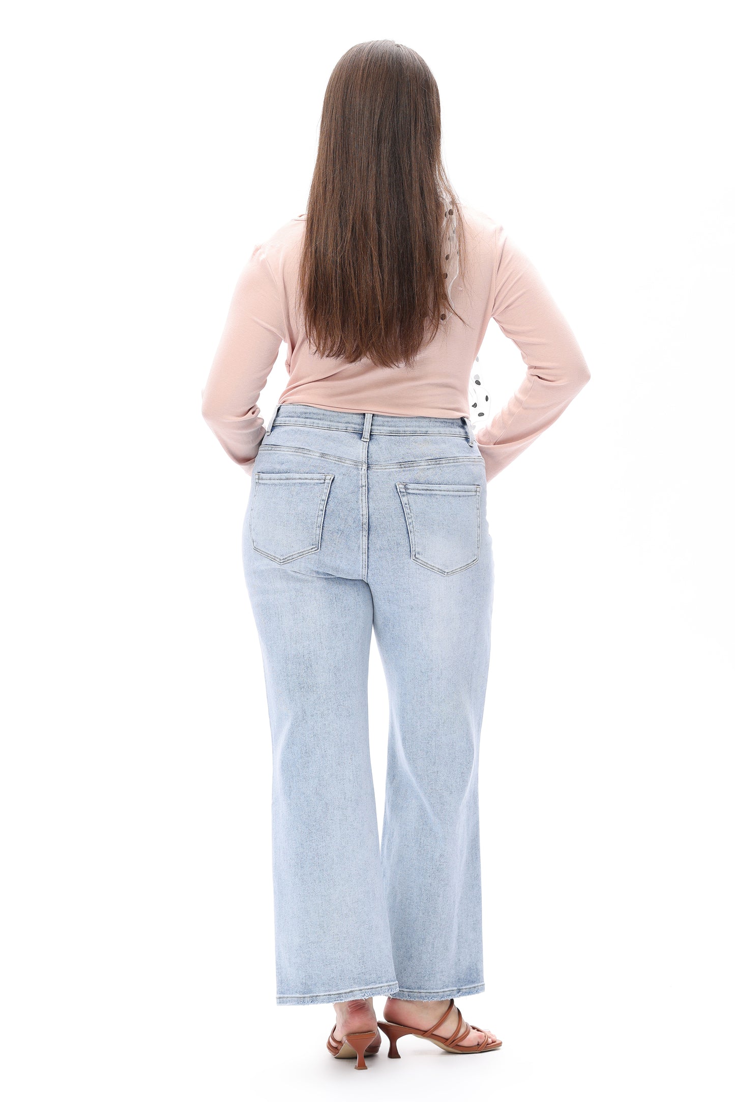 Plus Size High Rise Straight Jeans Front Patch Pockets OST5023-P
