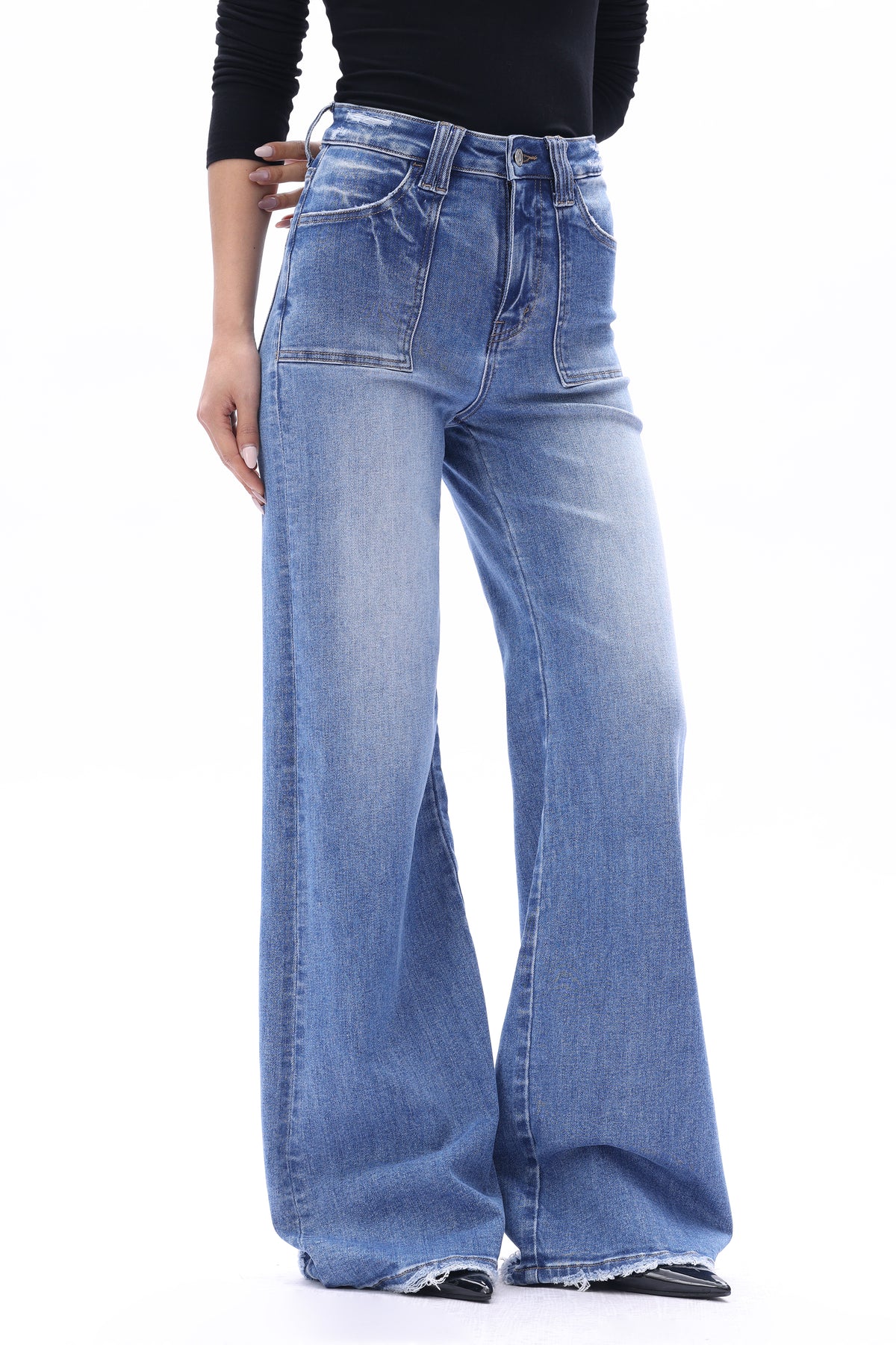 Plus Super High Rise Flared Wide Leg Tall Jeans ESFW630817-P