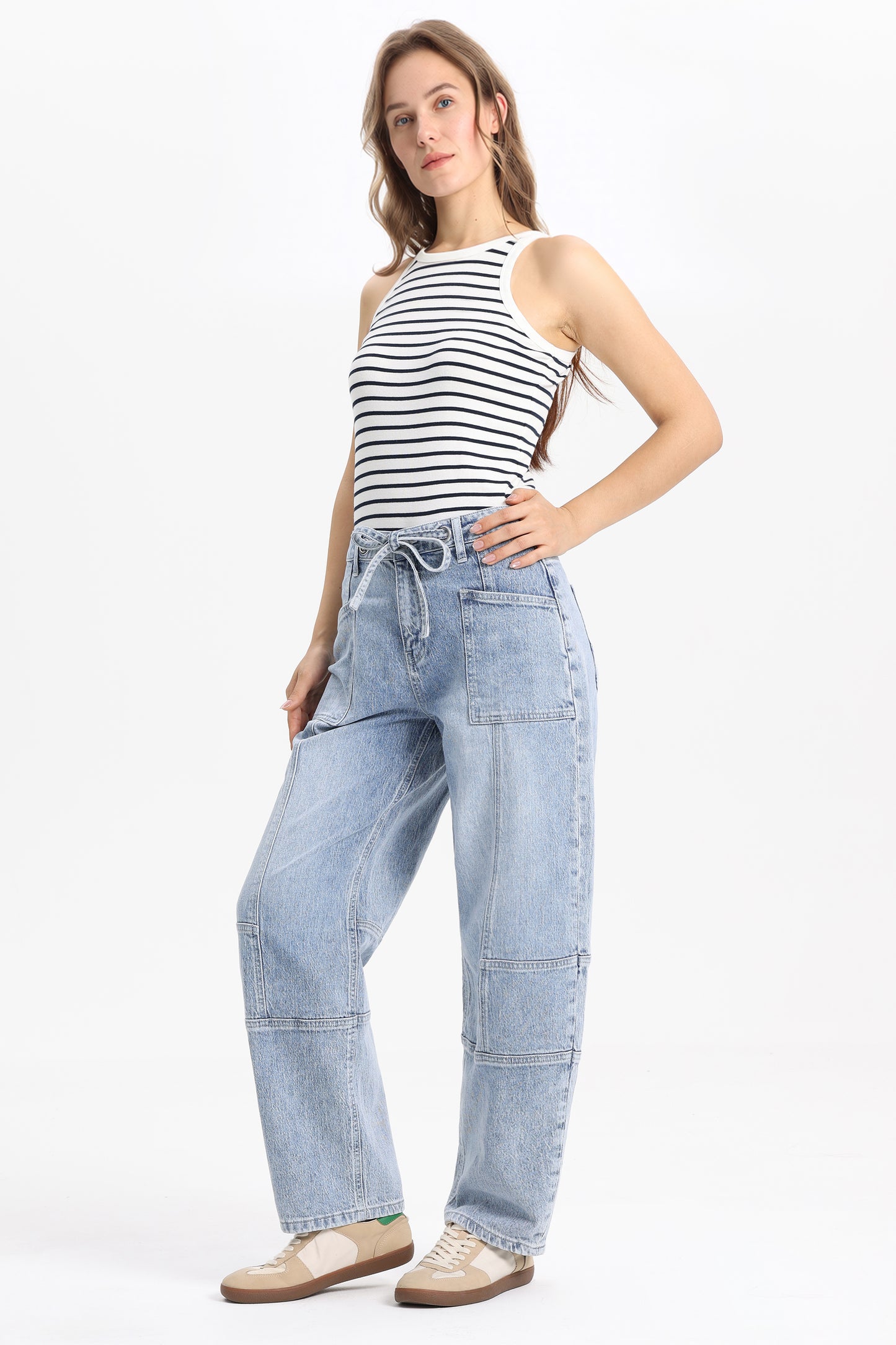 Mid Rise Relaxed Barrel Denim Jeans OSOX0001