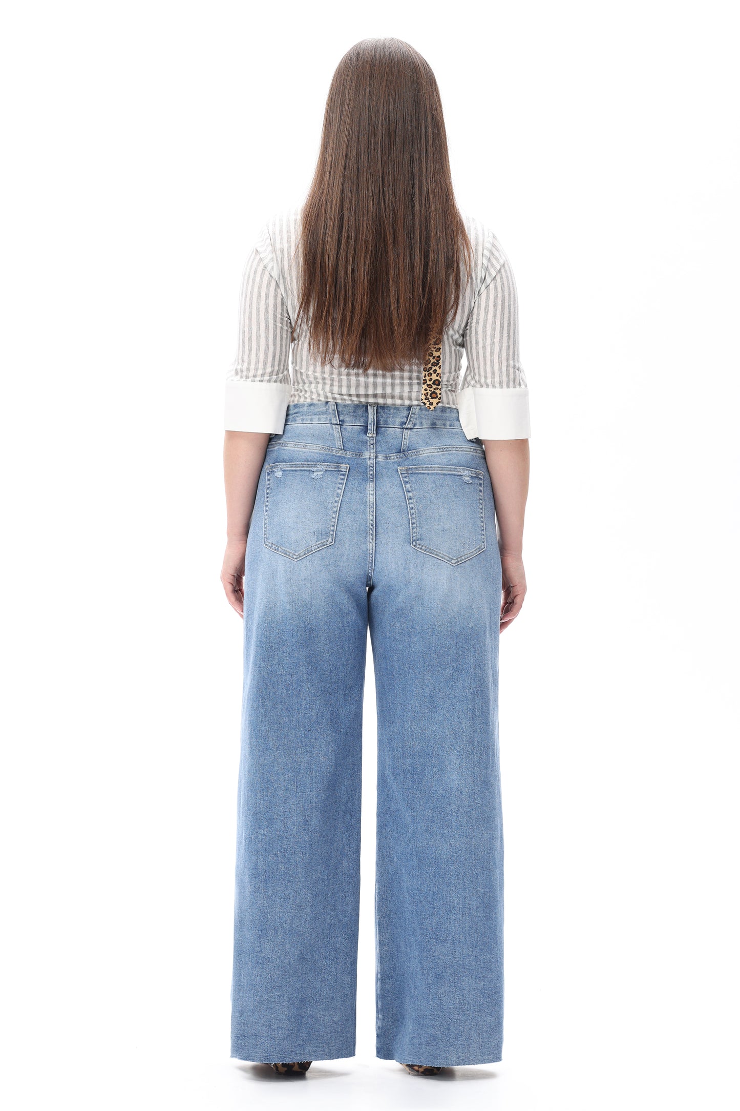 MID RISE WIDE LEG JEANS RAW HEM VINTAGE DENIM OSW8019-P