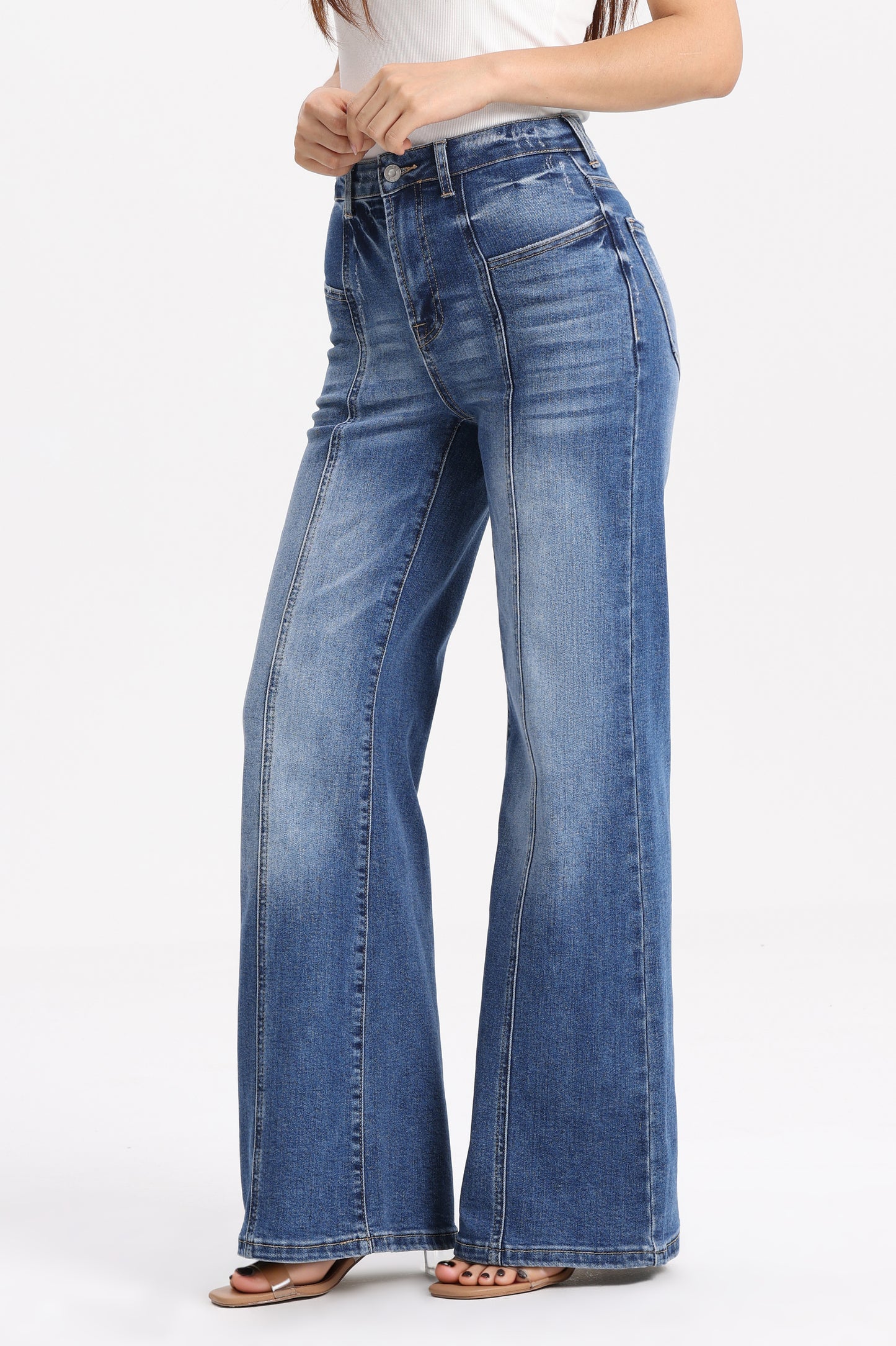 Distinctive Front Seam High Rise Wide Leg Jeans OSW8023EC