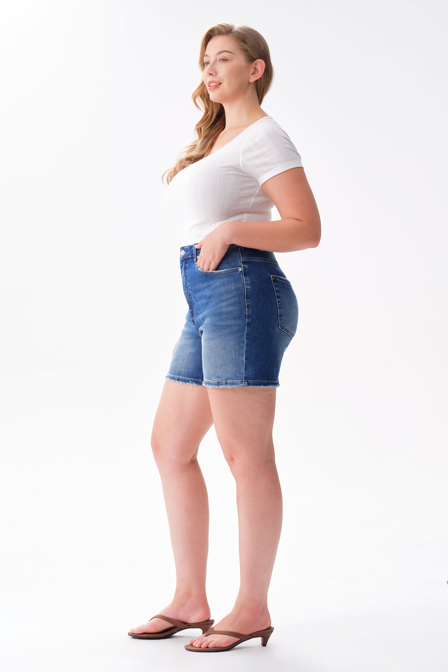 Plus High Rise Denim Shorts OSH6012-P