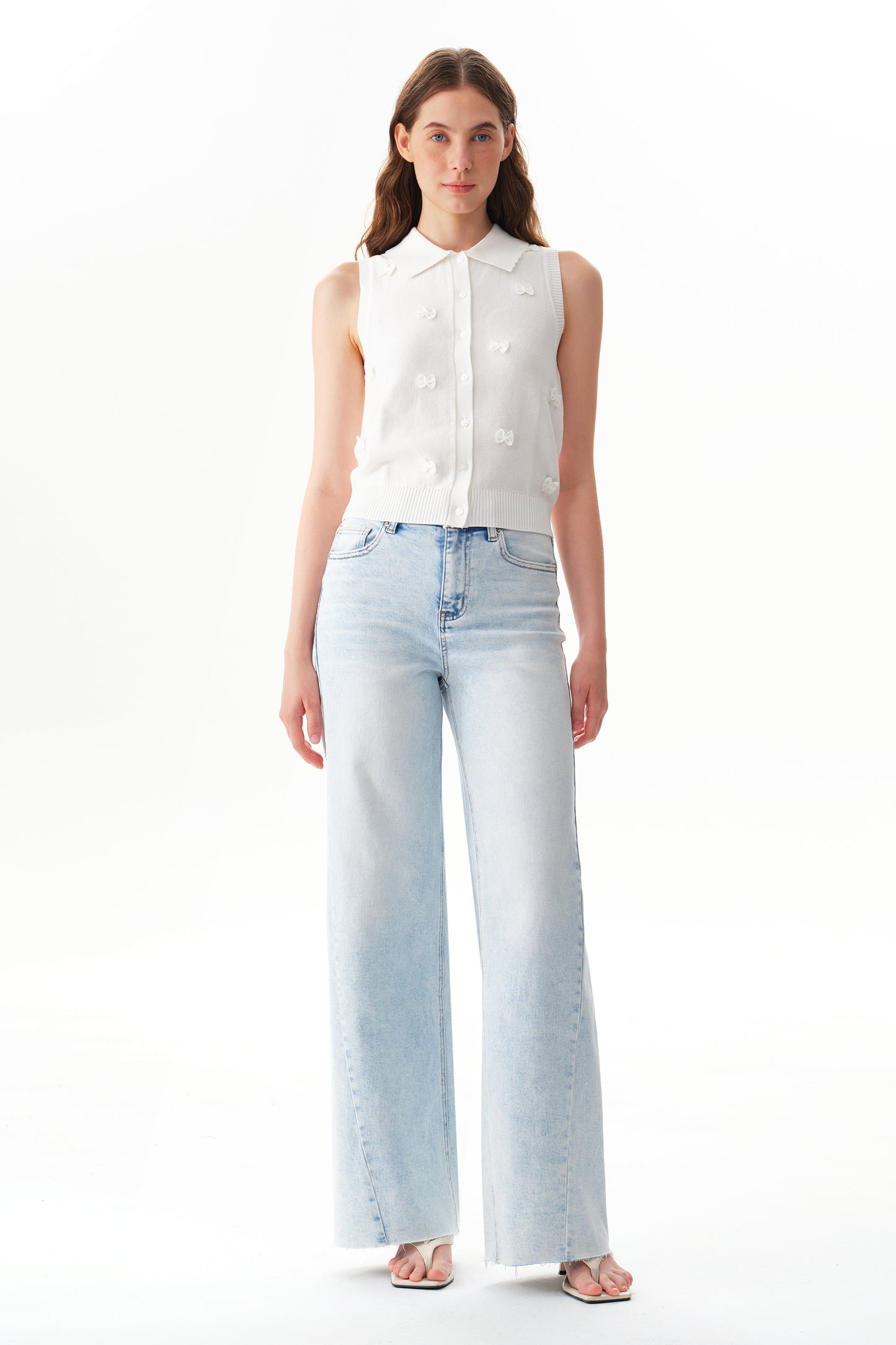 Flattering Soft Faded Wash High Rise Wide Leg Denim Jeans OSW8185