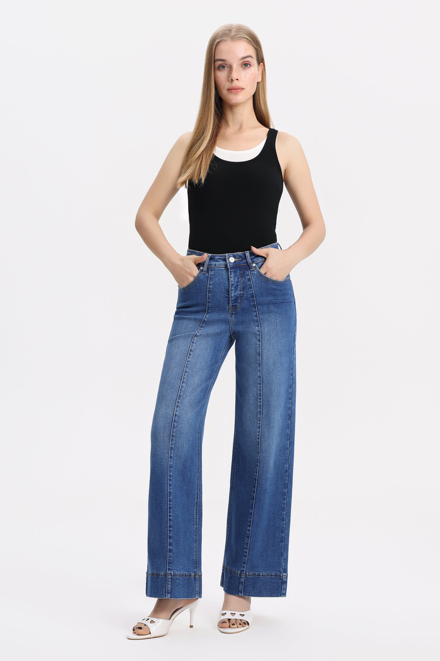 Flattering High Rise Wide Leg Denim Jeans OSW8032EC