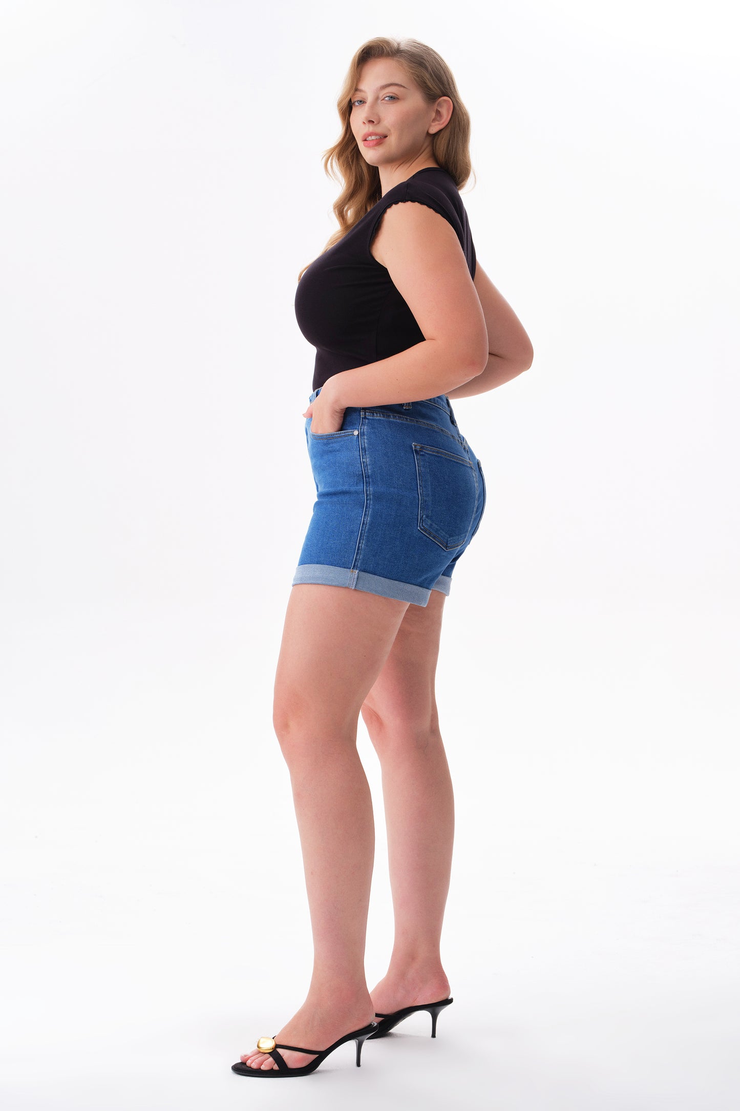 Plus High Rise Denim Shorts OSH6004-P