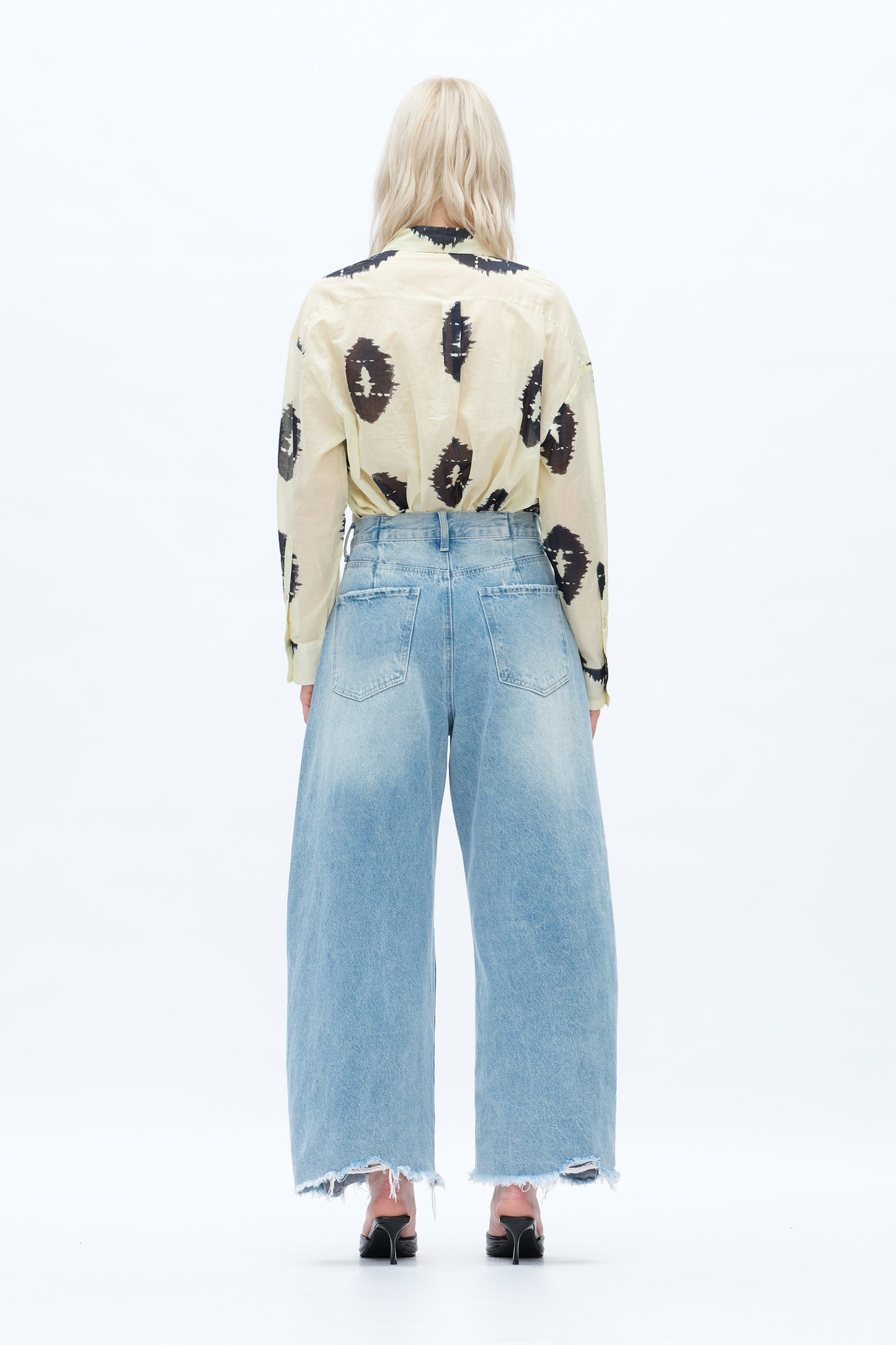 HIGH WAISTED NON-STRETCH BALLOON BARREL DENIM JEANS OSOX003 LIGHT BLUE